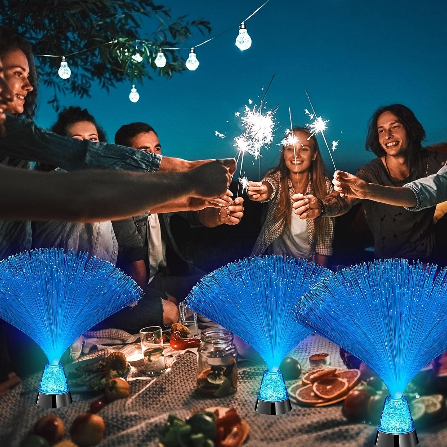 Patelai 10 Pcs LED Fiber Optic Lamp Color Changing Fiber Optic Night Light with Multicolor Glow Decorative Table Centerpiece for Sensory Bedroom Halloween Party Holiday Decorations (Novel,Blue)