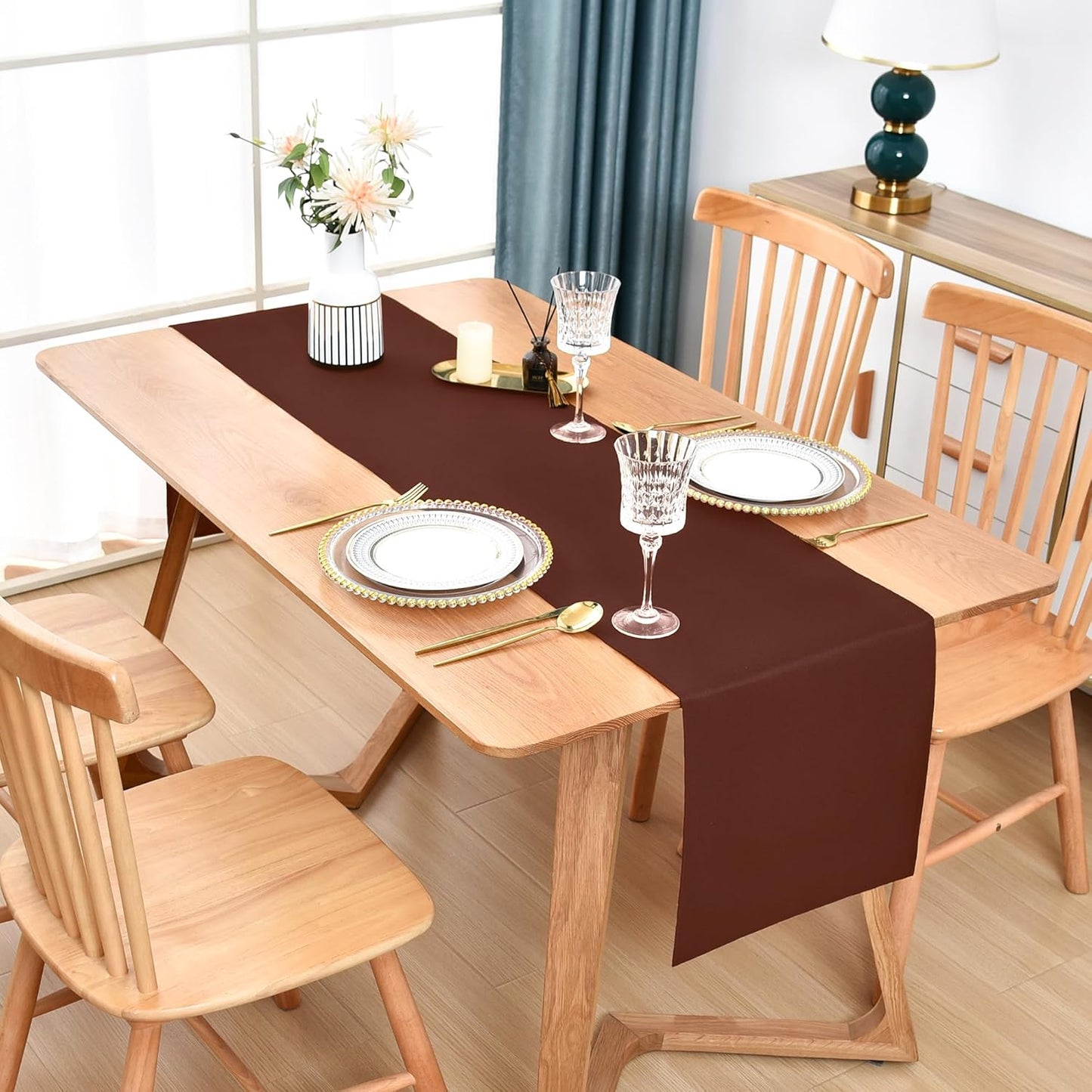 Farmhouse Chocolate Table Runner Dining Table Runners 48 Inches Long Coffee Table Runner for Dresser Living Room Bedroom Holiday Party Banquet 12X48 Inch