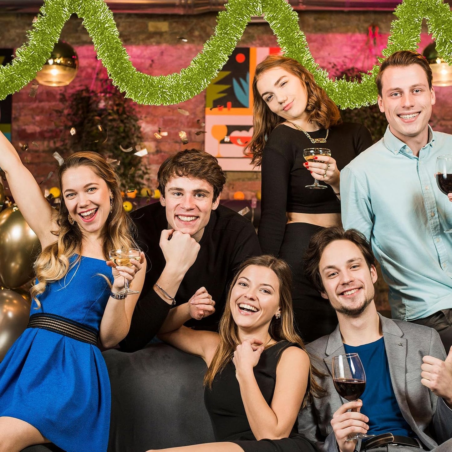 25 Feet Light Green Christmas Tinsel Garland, Metallic Foil Twist Banner Wall Hanging Tinsel Streamers Backdrop for Parade Floats, Christmas, Mother's Day, Birthday Party Decorations(4in x 25ft)