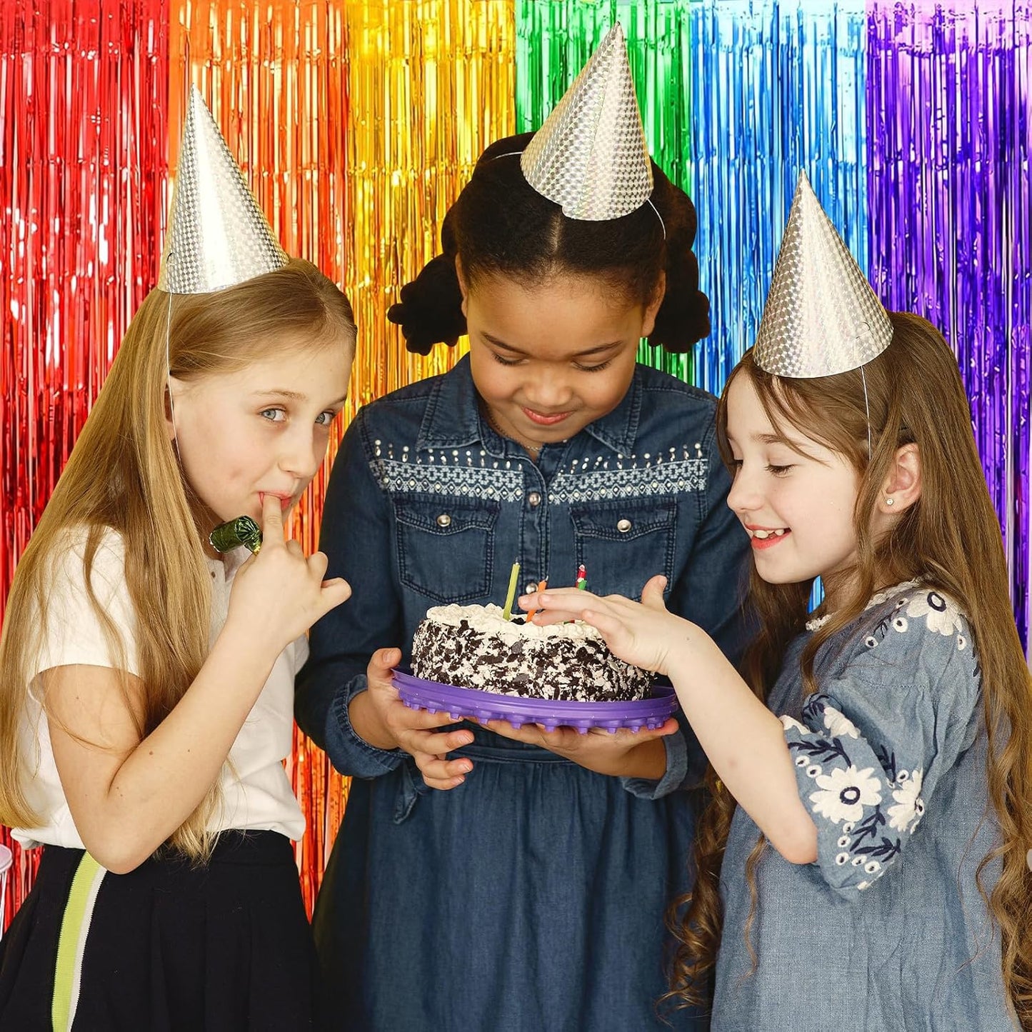 10 Pack Rainbow Backdrop Curtain 3.2ft x 8.2ft Metallic Tinsel Foil Fringe Curtains Photo Booth Background for Birthday Party Decoration Baby Shower Engagement Wedding Christmas Decoration (Rainbow)