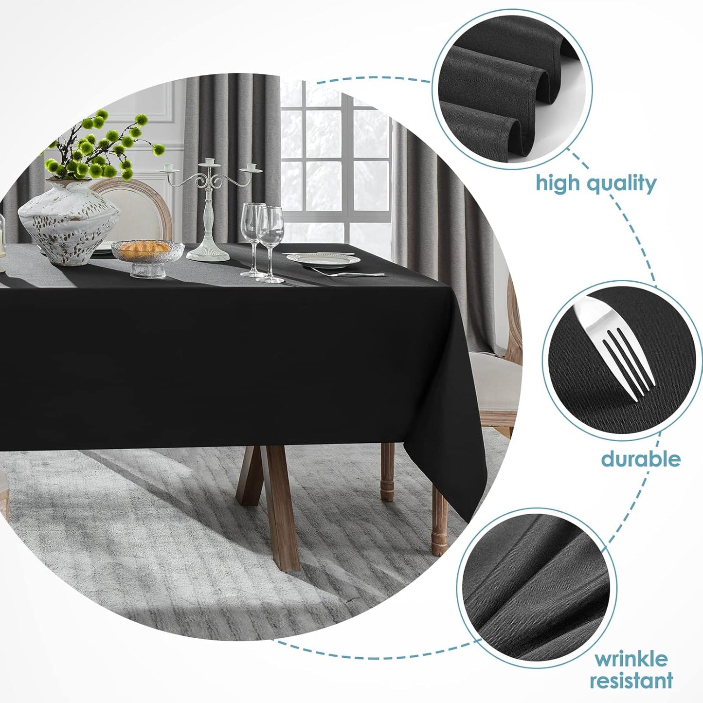VidaFete Tablecloth 60 * 120inch 2pack Rectangle Table Cloth Polyester, Stain Wrinkle Resistant Dining Table Cover for Kitchen Dinning Party Wedding Rectangular Tabletop Buffet Decoration (Black)
