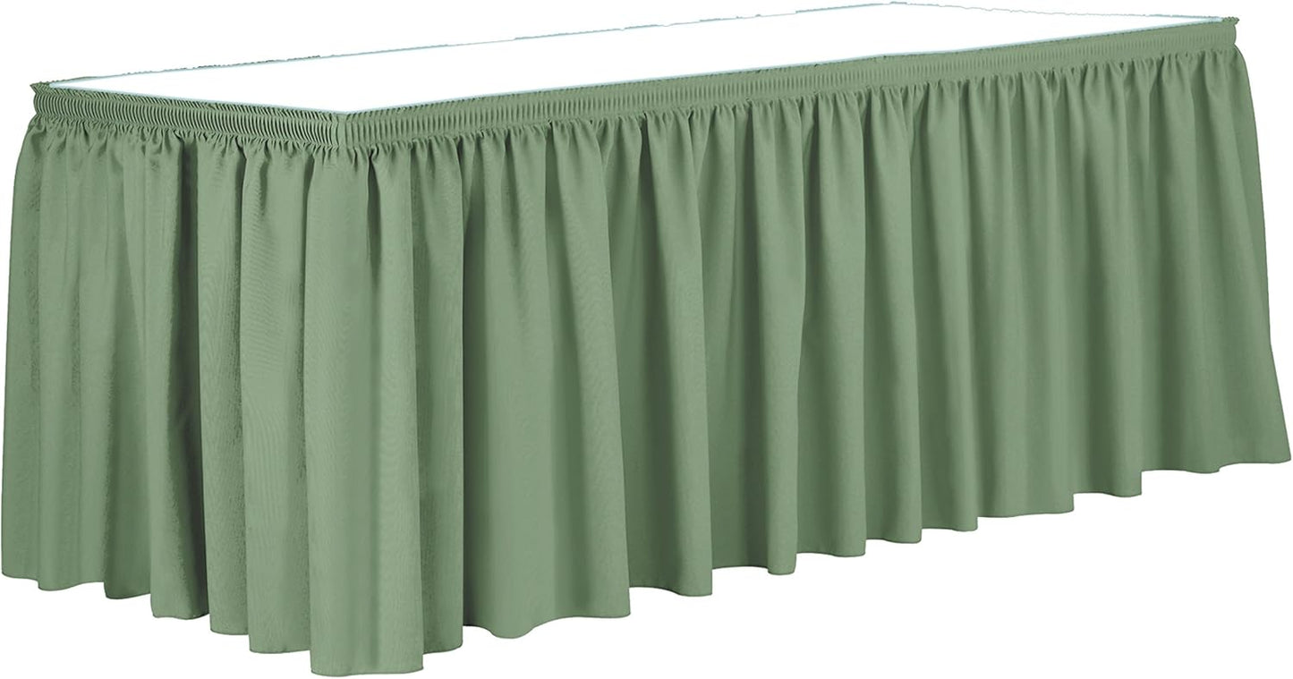 Ultimate Textile Pleat Polyester Fabric Table Skirt - Machine Washable Flame Resistant with Clips for Events, Weddings & Trade Shows, Cut & Sewn in Paterson, NJ - Sage, 14' Shirred Pleat