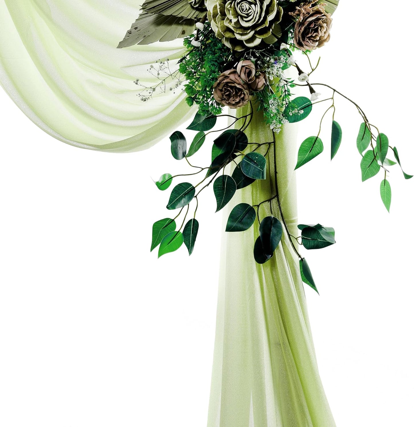 VDS Pack of 1 Panel (30 Inch X 30 Feet) Wedding Arch Draping Fabric Sheer Chiffon Fabric Drapery for Wedding Ceremony Reception Swag Backdrop Canopy Chuppah ARBO Altars Decoration (Sage Green)