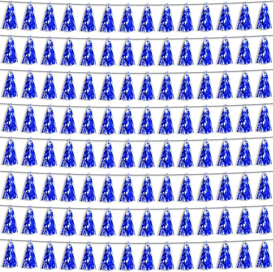 8P Blue Foil Fringe Metallic Tassel Streamers Banner Tassel Garland for Parade Floats, Bachelorette, Wedding, Birthday, Halloween, Christmas, Bridal/Baby Shower Party Decorations