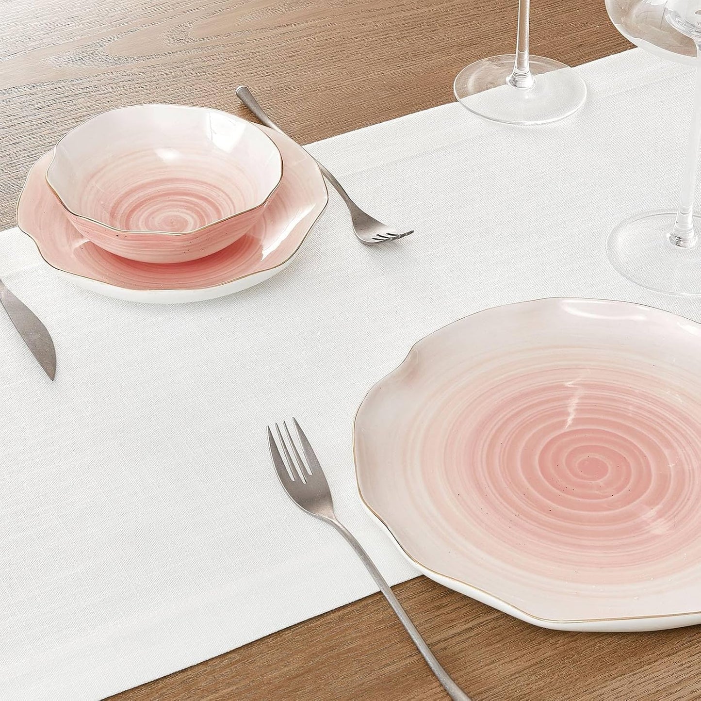 ZeeMart Linen Textured Border Table Runner, 14 x 90 Inch White, Farmhouse Style White Table Runners 90 Inches Long, Easy Care Everyday Polyester Table Runner