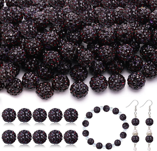 160pcs 10mm Rhinestone Beads for Jewelry Making, Dark Purple Shiny Round Disco Ball Beads Bulk, Sparkle Crystal Clay Christmas for Bracelet Baseball Necklace Earring Crafting and DIY