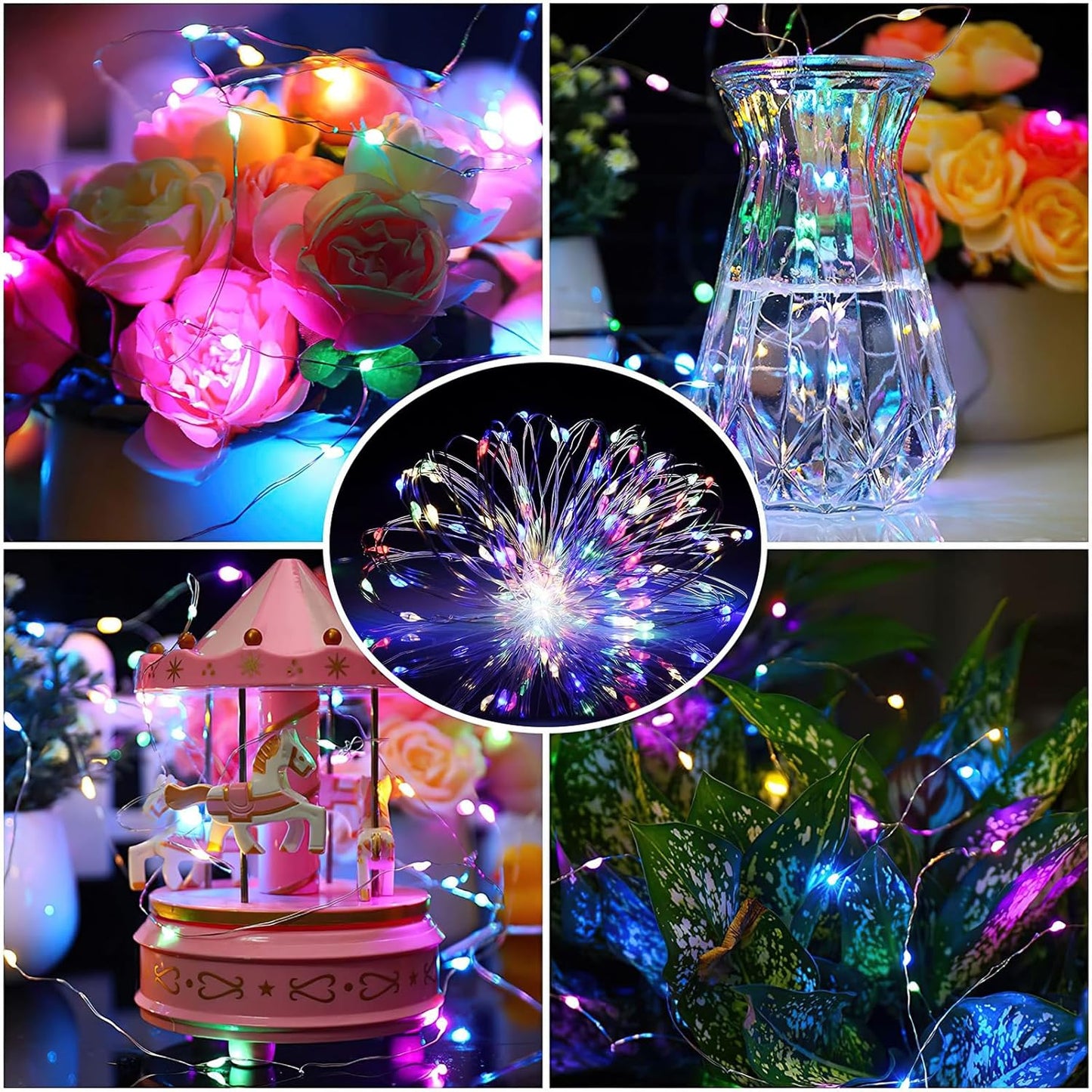 ZGWJ 24 Pack Fairy Lights Battery Operated, 7ft 20 Mini LED Fairy String Lights Silver Wire 3 Modes for DIY, Parties, Wedding, Bedroom, Halloween Christmas Decoration Colorful and Blue