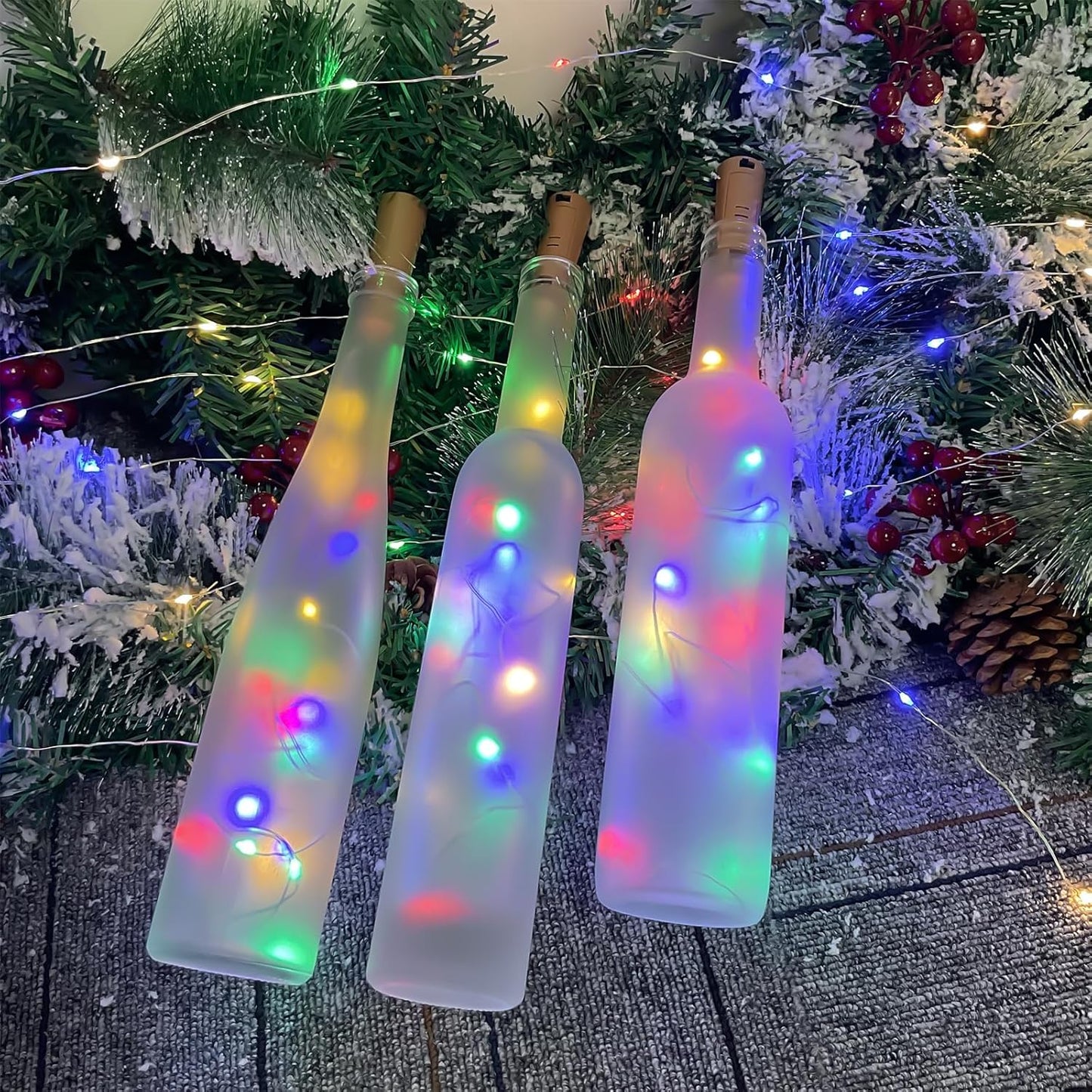 Dual Battery Pack LED Bottle Lights, 6.6ft 20led Double The Lighting Time, for Indoor and Outdoor use, for Christmas,(6 Pack, Multicolour（Dual Battery Pack）)