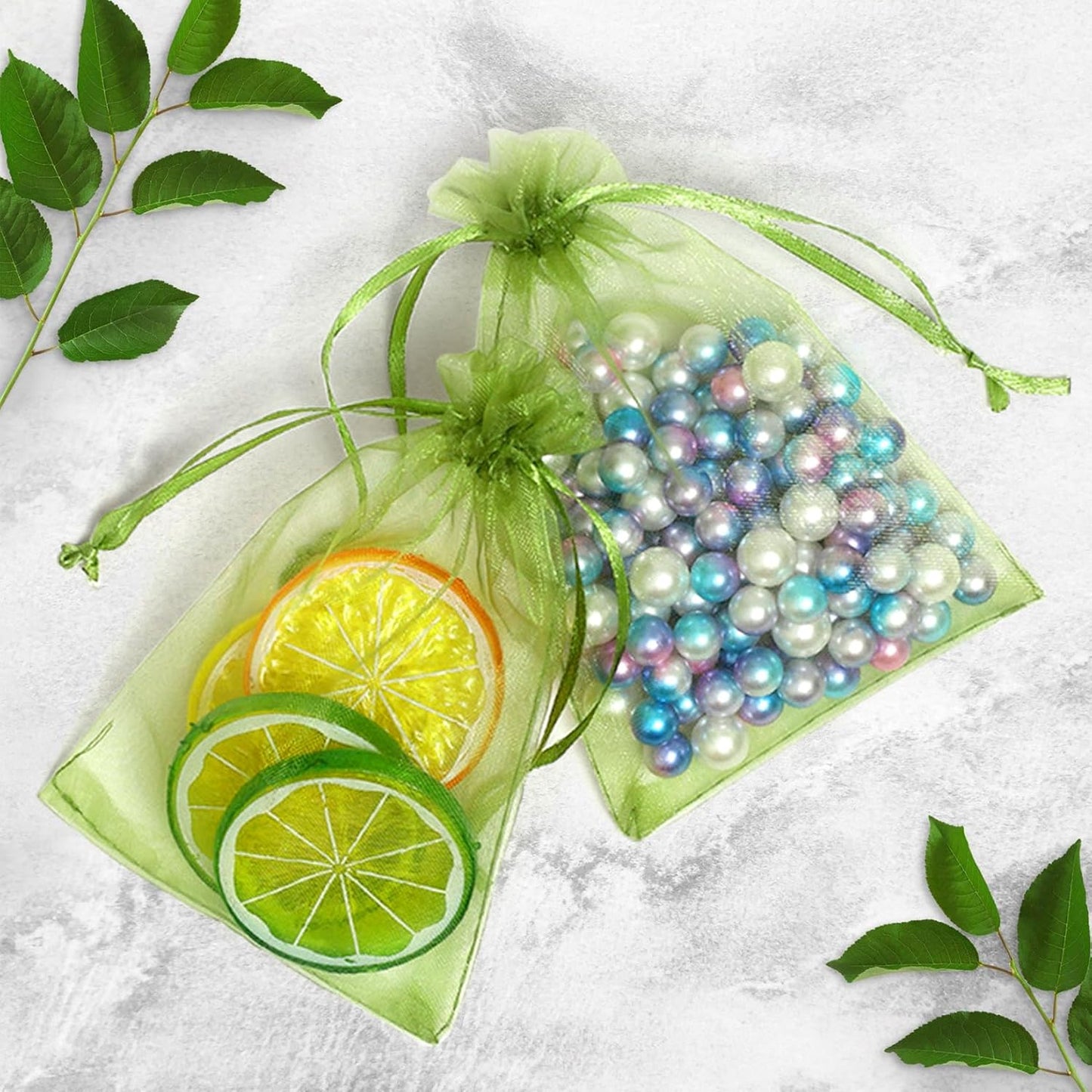ANZNKU 50 Pack Organza Bags 4 x 6 inch Premium Sheer Drawstring Small Mesh Bag for Candy Jewelry Party Wedding Christmas Favor Gift Bag (Green)