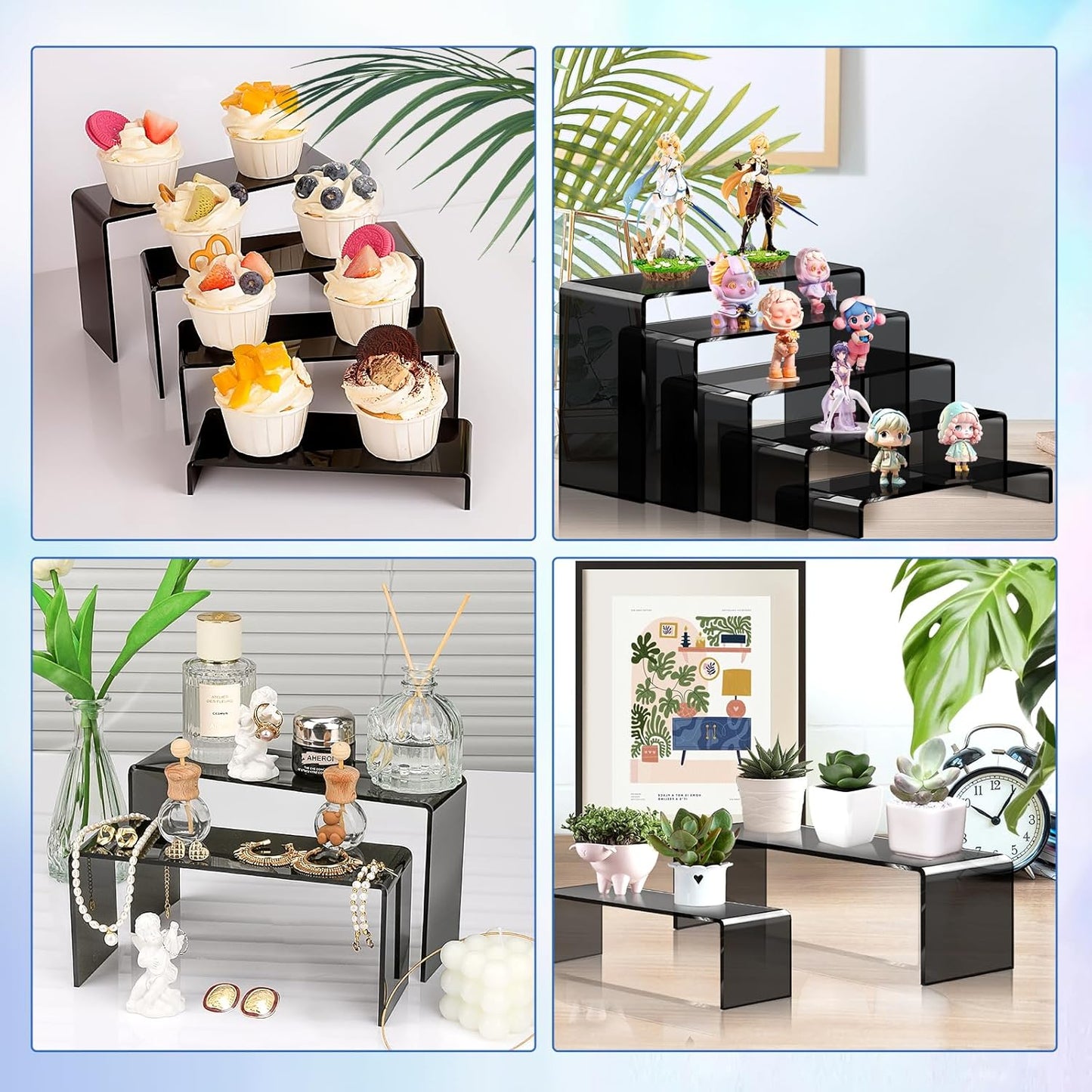 Aheroi Display Risers, 10 Pcs 2 Set(7”L~8”L~9”L) Acrylic Risers, Black Arylic Display Stands Acrylic Shelf Riser, Risers Display Stand Set for Decor, Cupcake Stands Display Showcase Holder for Toys