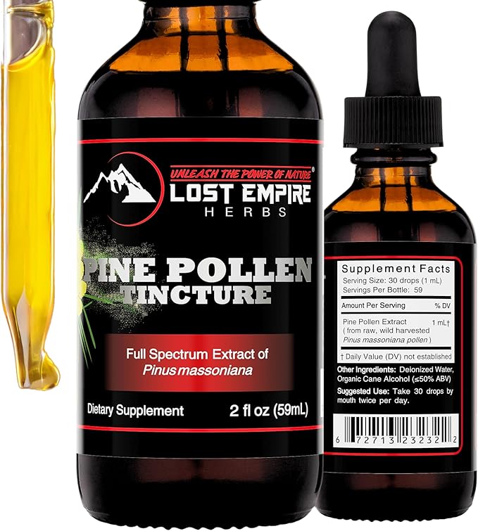 Pine Pollen Tincture Pine Pollen Liquid Extract for Testosterone - Alcohol Tincture is Superior for Better Absorption, 3rd Party Lab Tested (2 Ounce)