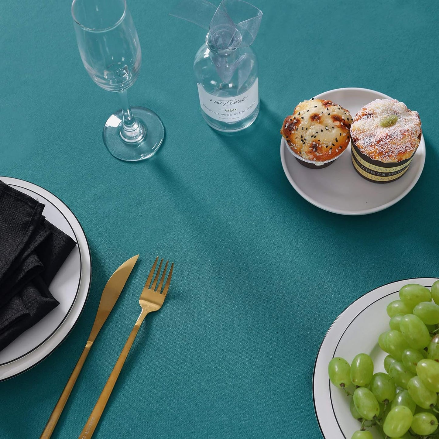 108 inch Round Tablecloth Washable Polyester Table Cloth Decorative Table Cover for Wedding Party Dining Banquet（108 inch,Teal）