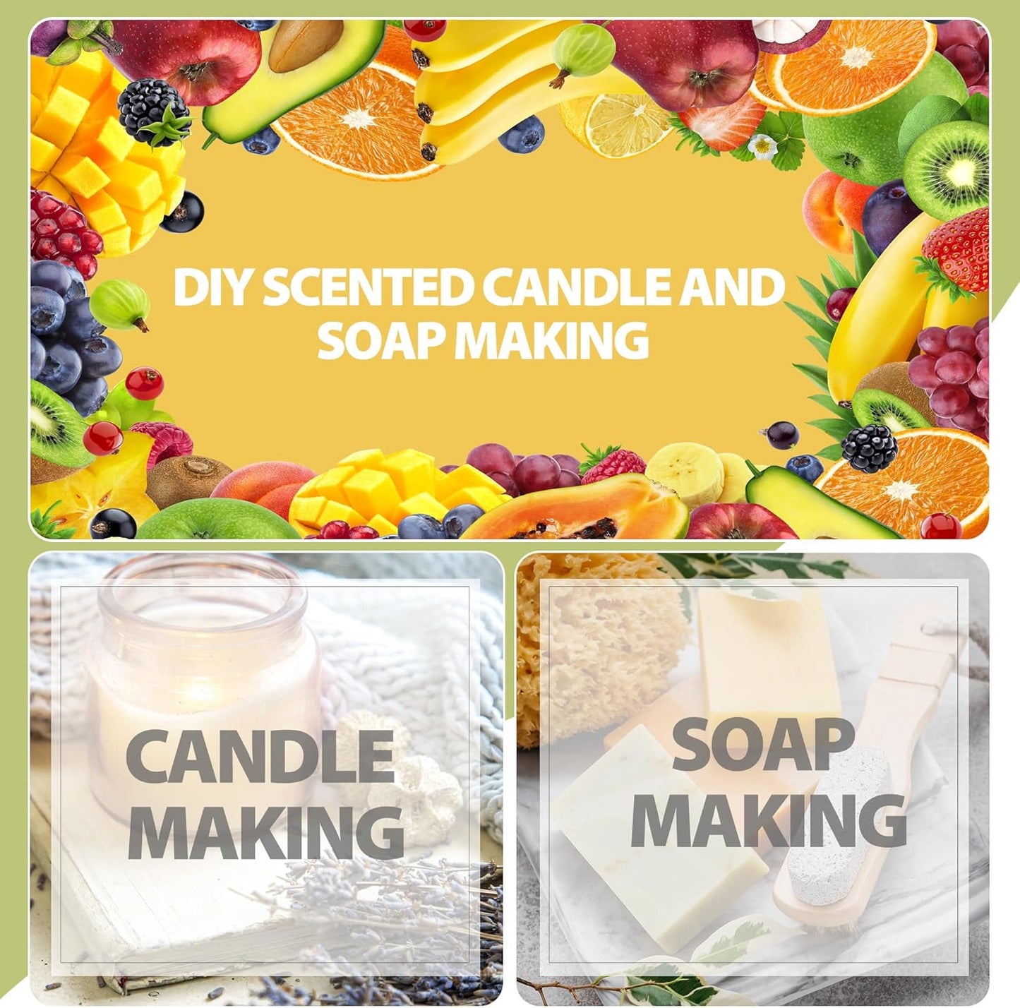 PHATOIL 10Pcs Fruity Fragrance Oil Set, Coconut, Cherry, Apple, Strawberry, Mango Candle Scents for Candle Making, Freshie Scents for DIY Soap Making, Diffuser Oil Scents Set