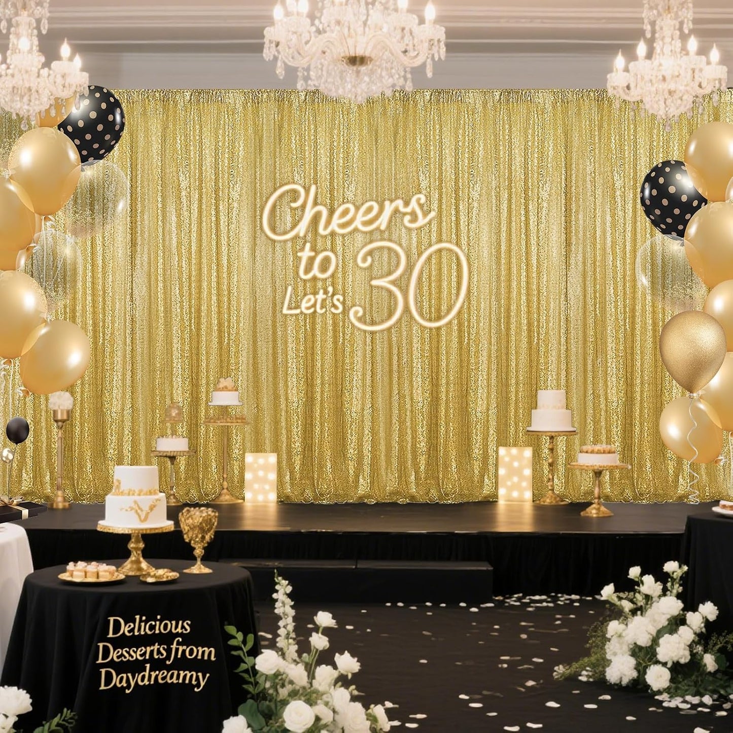 Gold Sequin Backdrop Curtain 4 Pieces 2FTx8FT Glitter Photography Backdrop for Party Wedding Birthday Christmas Decorations