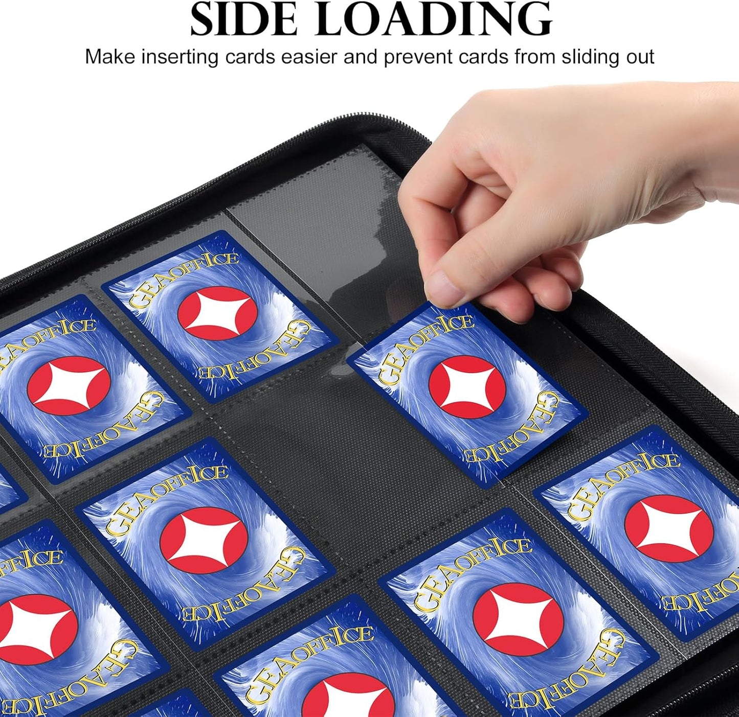 GEAoffice 12 Pocket Card Binder for 720 Cards, Premium Sturdy Baseball Card Holder Album, Ringless Side Loading Collection Binder for MTG, TCG, Game & Sports Cards, Non-PVC, Navy Blue