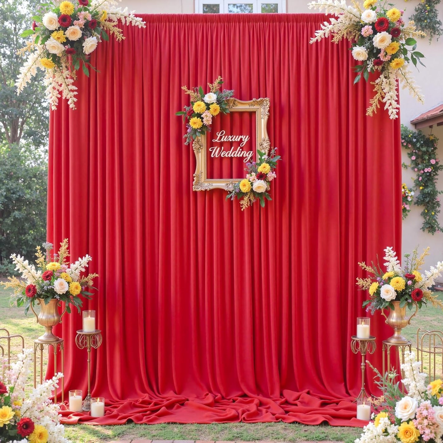 10×12ft Wrinkle Free Red Backdrop Curtain for Wedding Parties,2 Panels 5×12ft Long Soft Silky Polyester Backdrop Drapes Red Photo Back Drop Curtains for Photography Stage Christmas Background Cloth