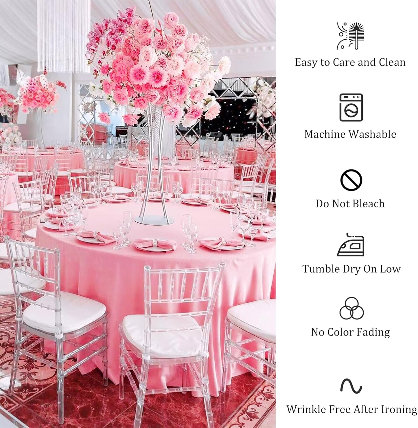 8 Pack Premium Pink Tablecloth - 108 Inch Round Table Covers - Washable Polyester Fabric - Wedding Party Reception Banquet Buffet Restaurant