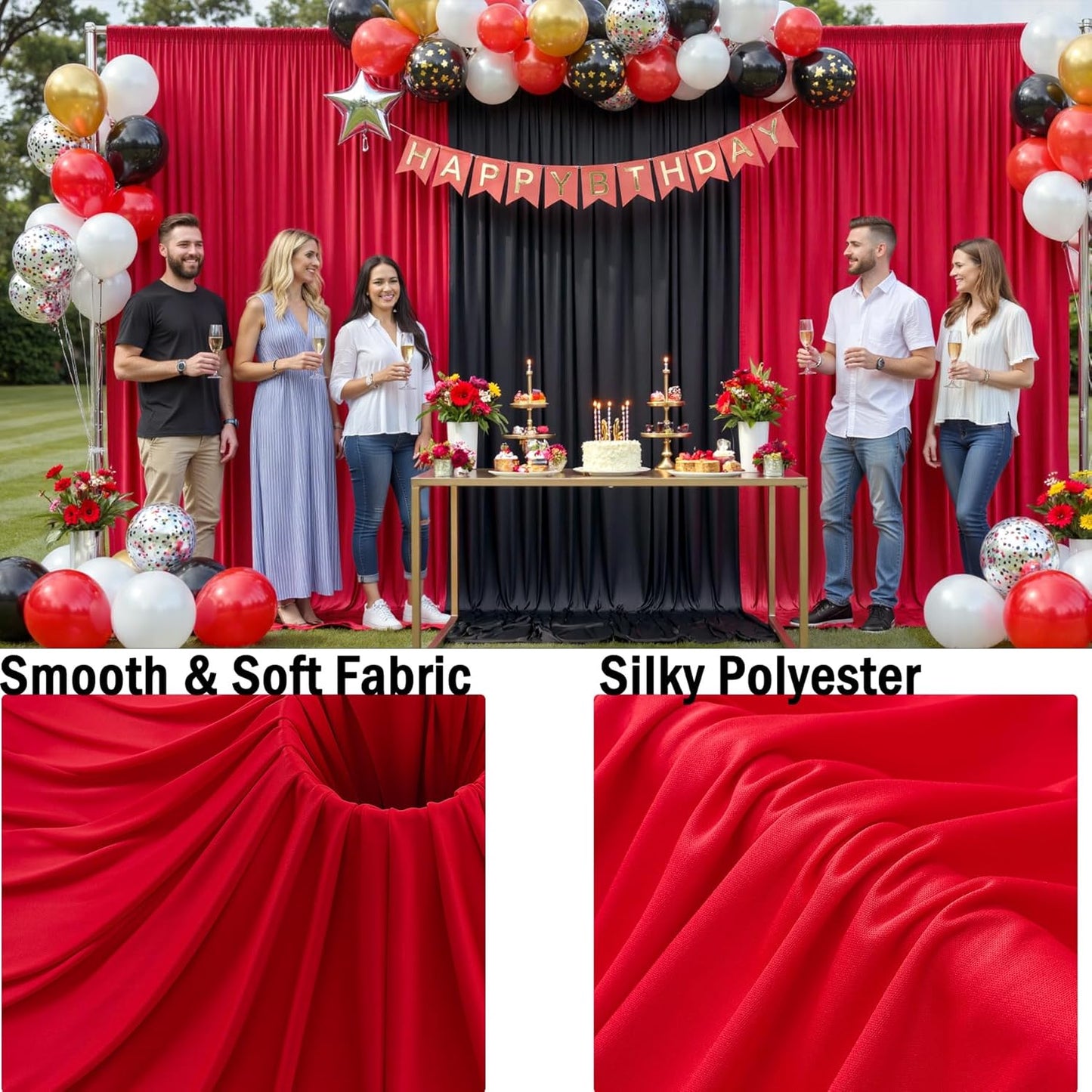 20ftx10ft Red Backdrop Curtains for Parties, Wrinkle Free 4 Panels 5x10ft Silky Polyester Photo Backdrop Drapes Back Drop Cloth for Wedding Birthday Photography Baby Shower Background Decor