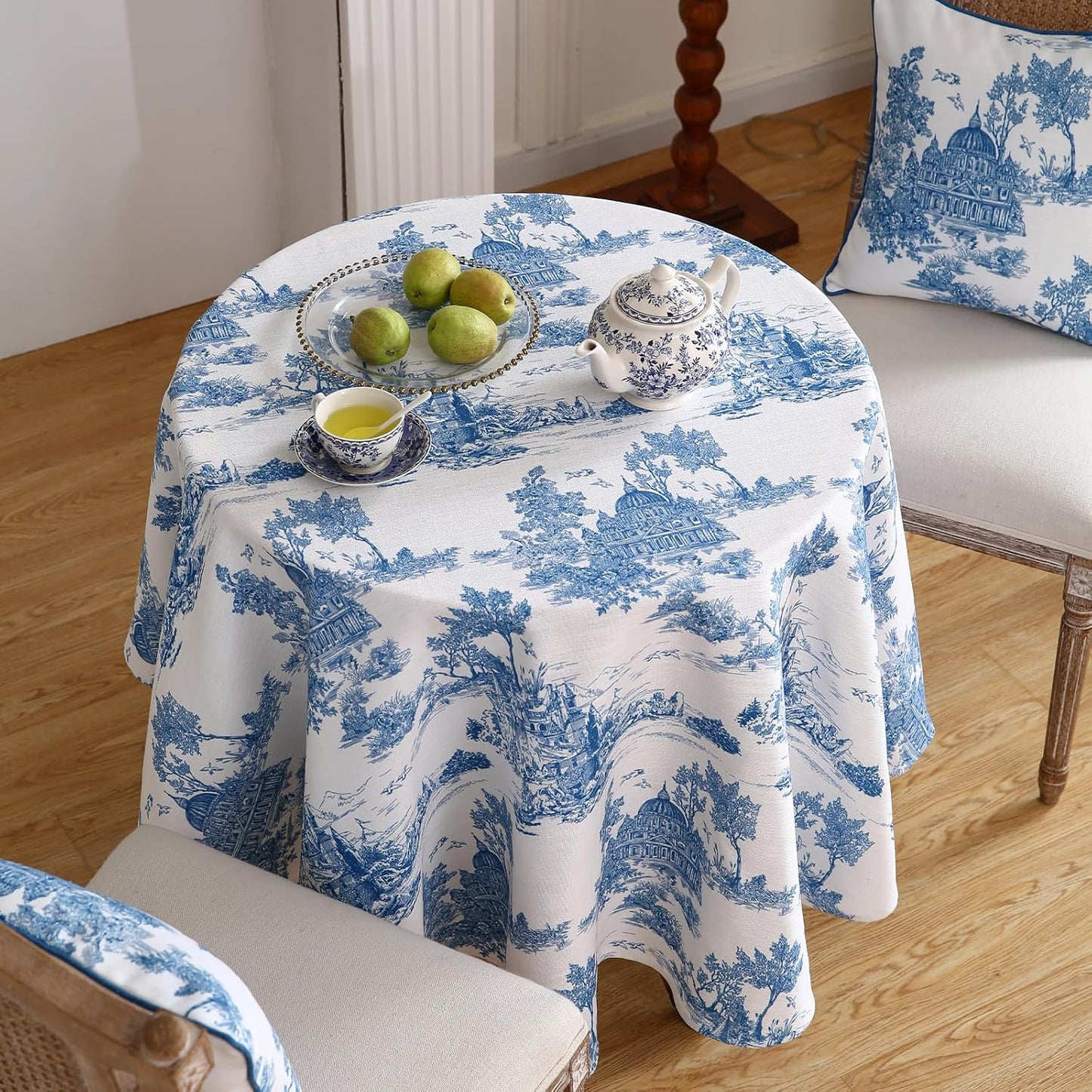 patdrea Designer Vintage Linen Small Round Tablecloth,Cya Ancient Castle and Manor Pattern Tablecloths,Elegant Table Cover Decor for Kitchen Dining Christmas,Thanksgiving,Diameter 55"-Lucerne a