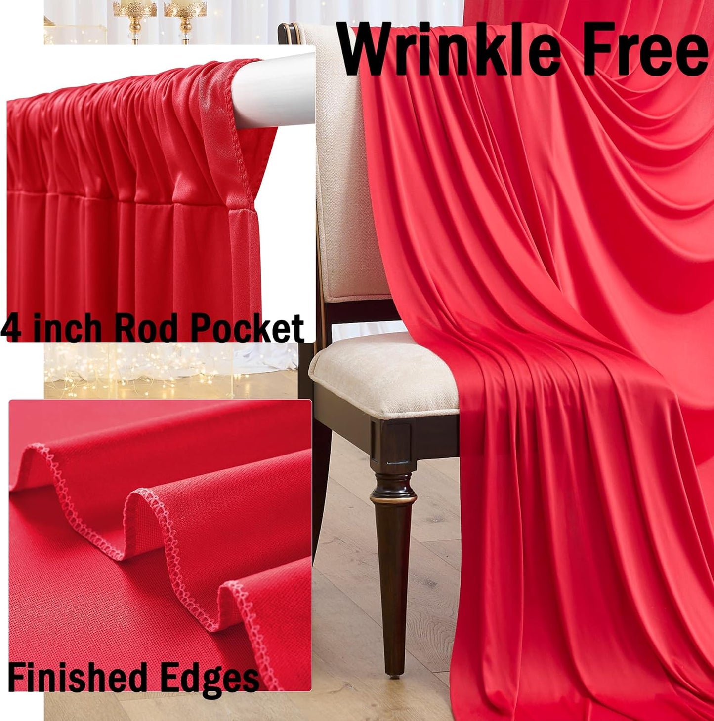 30ftx10ft Red Backdrop Curtains for Parties, Wrinkle Free 6 Panels 5x10ft Silky Photo Backdrop Drapes Back Drop Cloth for Wedding Birthday Photography Baby Shower Background Decor