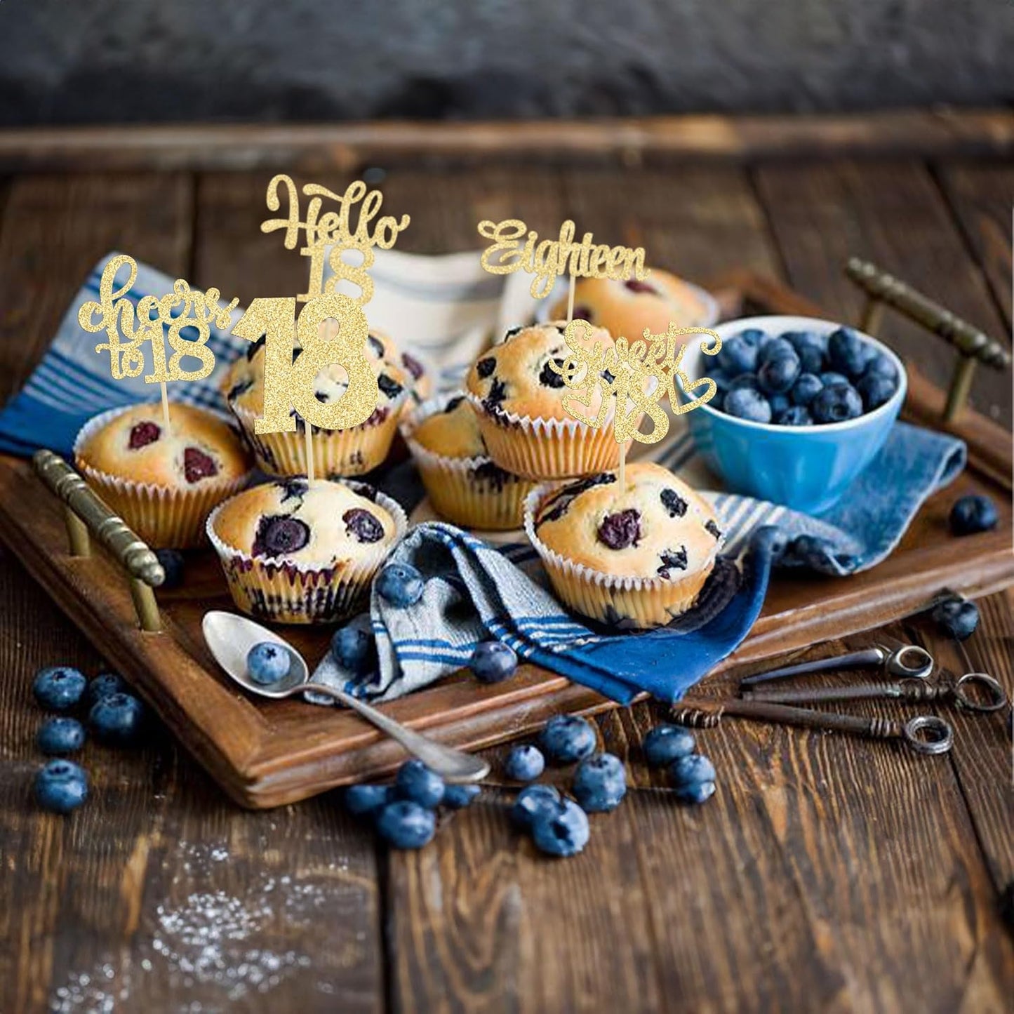 30Pcs18th Birthday Cupcake Toppers Eighteen Happy 18th Cupcake Picks Sweet 18 Cheers to 18 Cake Decorations for 18th Birthday Anniversary Party Supplies Gold Glitter