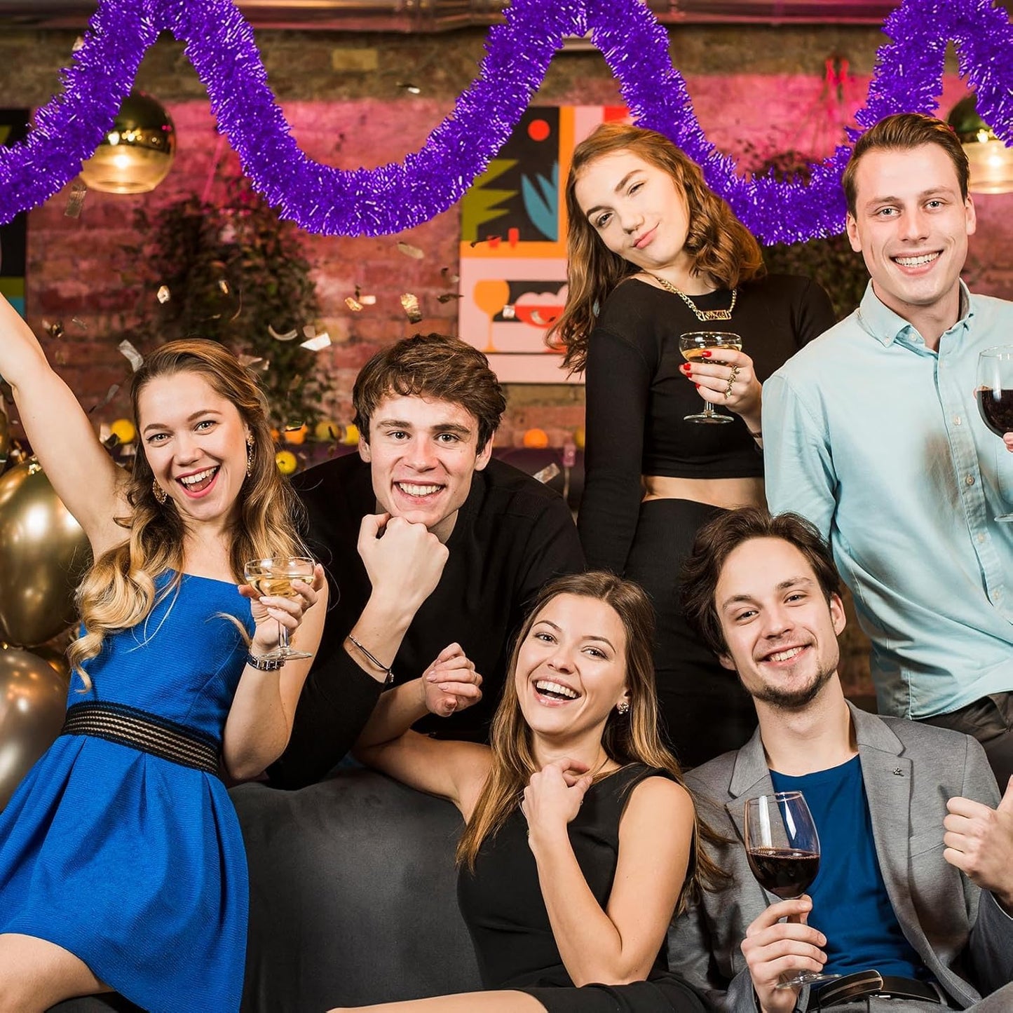 25 Feet Purple Christmas Tinsel Garland, Metallic Foil Twist Banner Wall Hanging Tinsel Streamers Backdrop for Parade Floats, Christmas, Mother's Day, Birthday Party Decorations(4in x 25ft)