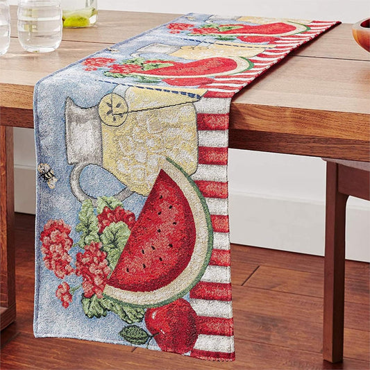Tache Blue Summer Table Runner 90 Inches Long Fruity Drinks Colorful Watermelon Lemonade Decorative Spring Summer Blue Red Woven Tapestry Long Kitchen Coffee Dining Table Runners