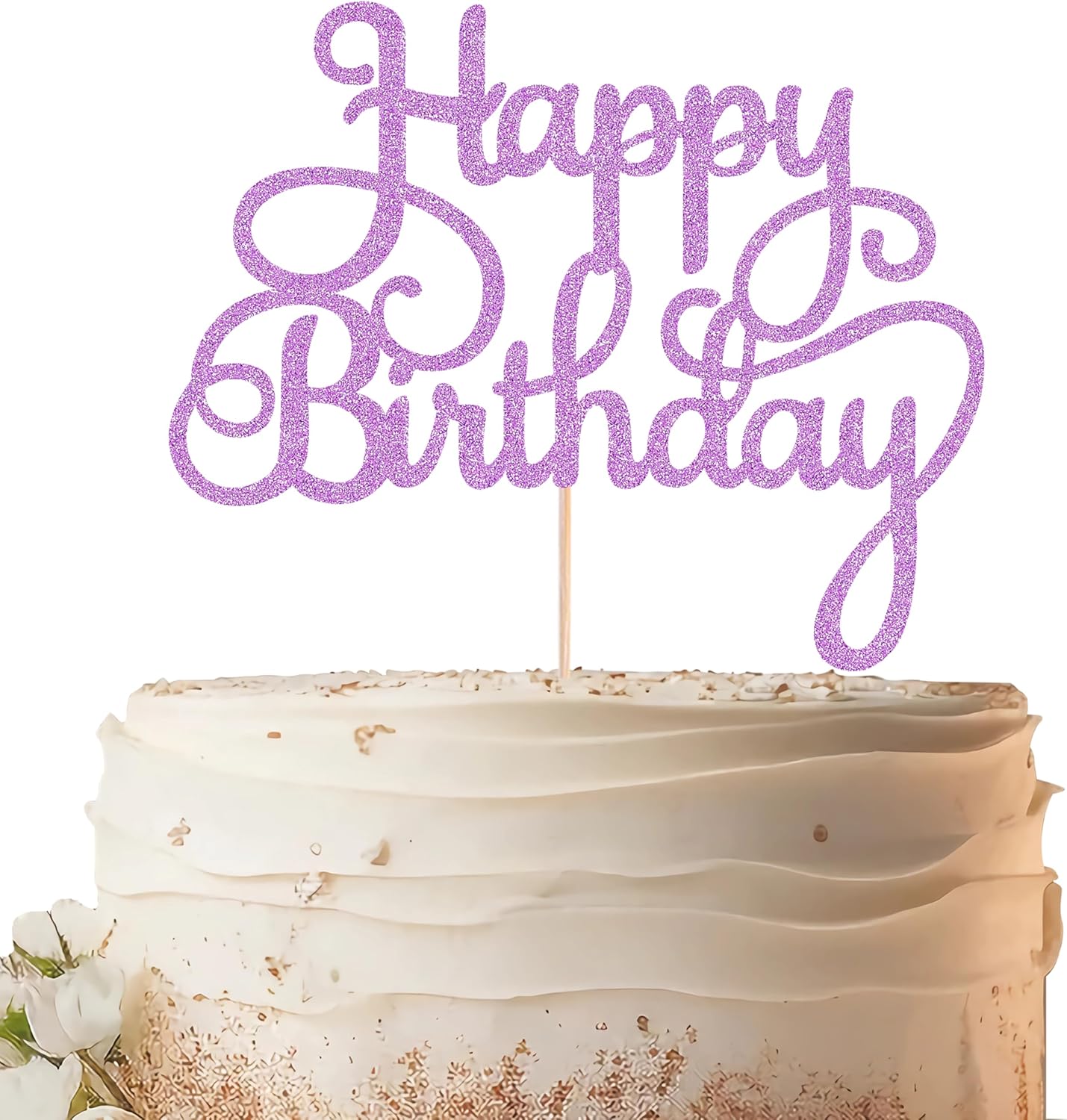 Happy Birthday Cake Topper - Purple Glitter Birthday Party Cake Decoration Supplies - Happy Birthday Cake Decor, for Anniversary/Birthday Party Supplies Photo Booth Props