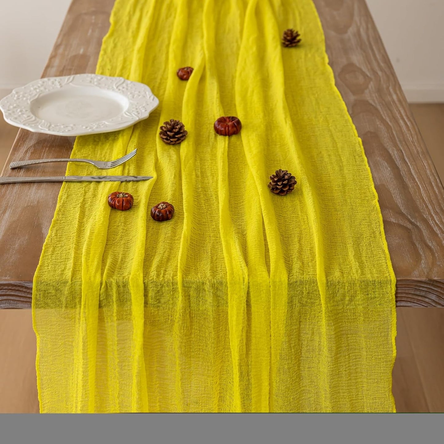 Yellow Table Runner Rustic Gauze Cheesecloth Table Runner 120 Inch 10 FT for Wedding Baby Shower Bridal Shower Engagement Garden Party Long Sheer Home Decorations