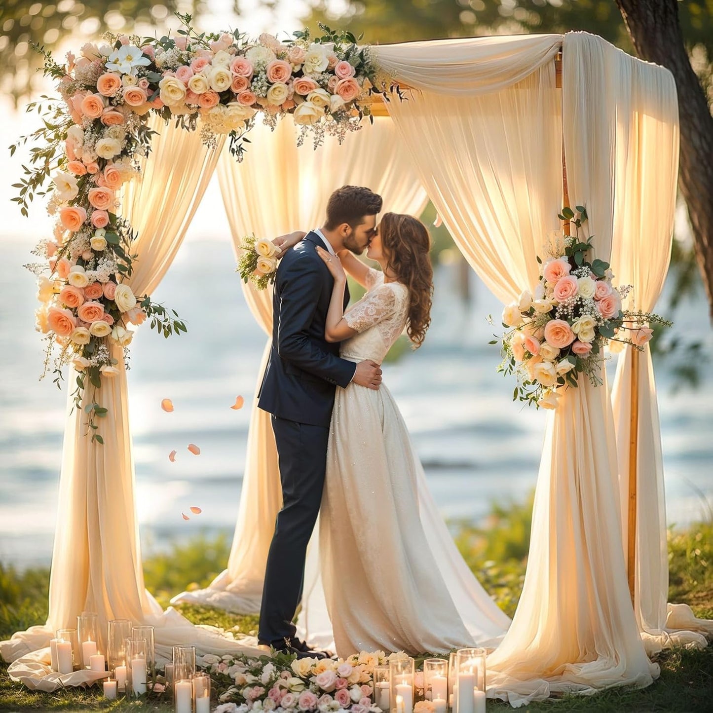 Wedding Arch Draping Fabric, 1 Panel 28" x 19Ft Champagne Sheer Backdrop Curtain for Ceremony, Party Ceiling Decor - Arch Decorations and Ceiling Drapes