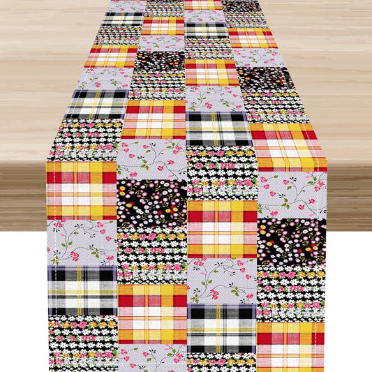 Boho Patchwork Table Runner, Vintage Farmhouse Colorful Wildflowers Bohemian Paisley Flower Print Table Center Decor for Home Kitchen Dining Patio Holiday Party Table Decorations, 13"x108" Inch