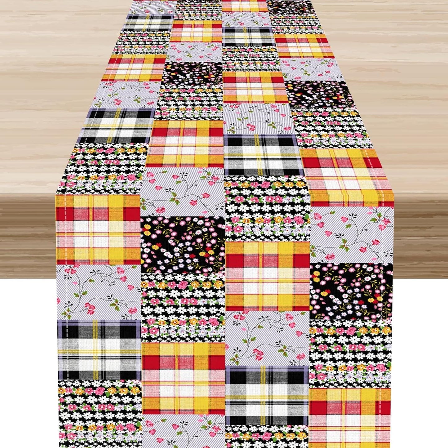 Boho Patchwork Table Runner, Vintage Farmhouse Colorful Wildflowers Bohemian Paisley Flower Print Table Center Decor for Home Kitchen Dining Patio Holiday Party Table Decorations, 13"x90" Inch