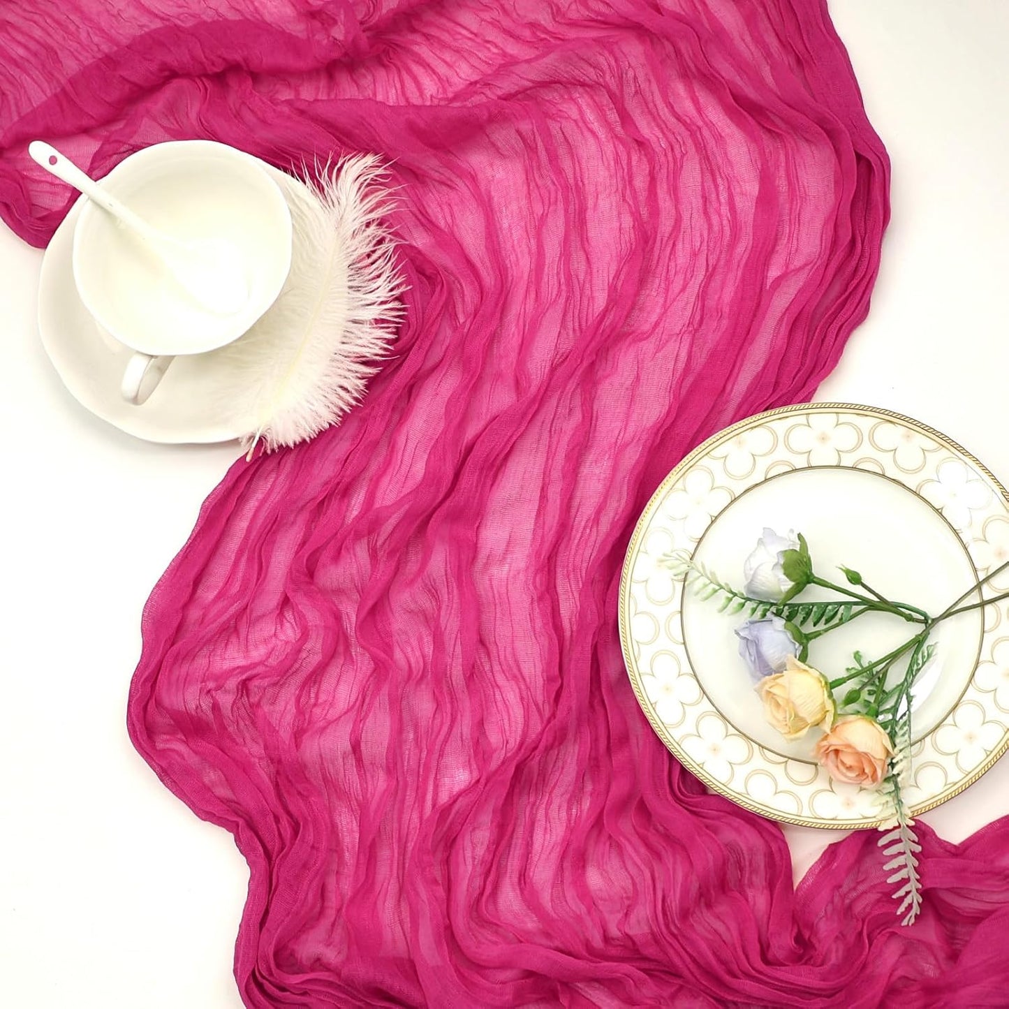 6 Pack Hot Pink Cheesecloth Table Runner 10ft Boho Gauze Fabric Cheese Cloth Table Runner 35 x 120 Inch Rustic Sheer Runner for Romantic Wedding Decor Baby Shower Party Table Centerpiece Decoration