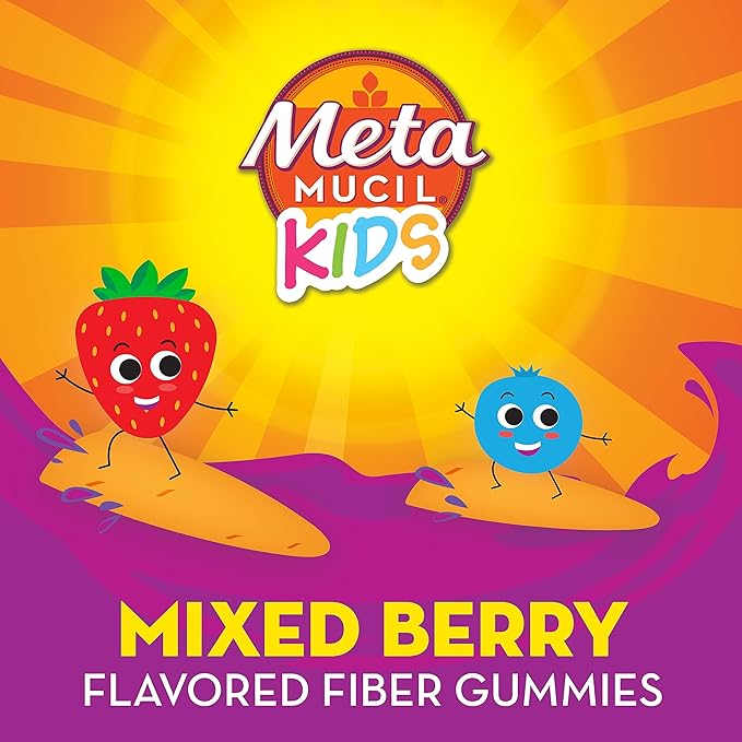 Metamucil Kids Fiber Gummies, No Sugar Added, 5g Prebiotic Plant-Based Fiber Supplement Blend, Mixed Berry Flavored, 120ct Gummies
