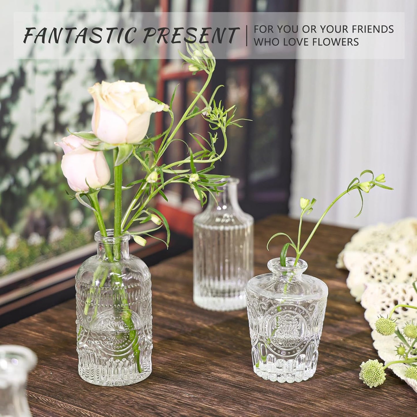 Glass Bud Vase Set of 5, Clear Small Flower Vases for Centerpieces in Bulk, Mini Vintage Vase for Rustic Wedding, Home,Table