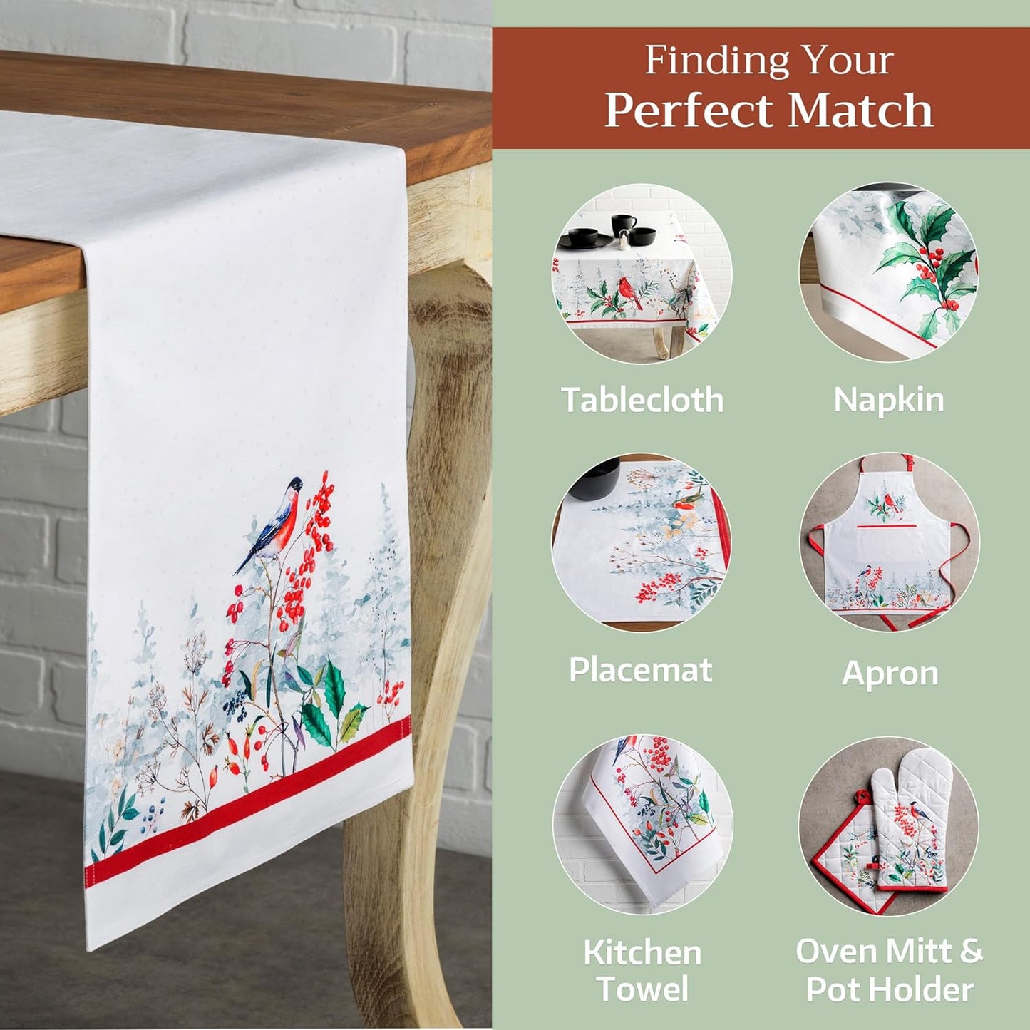 Maison d' Hermine Table Runner 100% Cotton Double Layer Table Runners 72 inches Long for Thanksgiving Christmas Decorations Home Kitchen Dining Party Wedding (Morzine, 14.5" x 72")