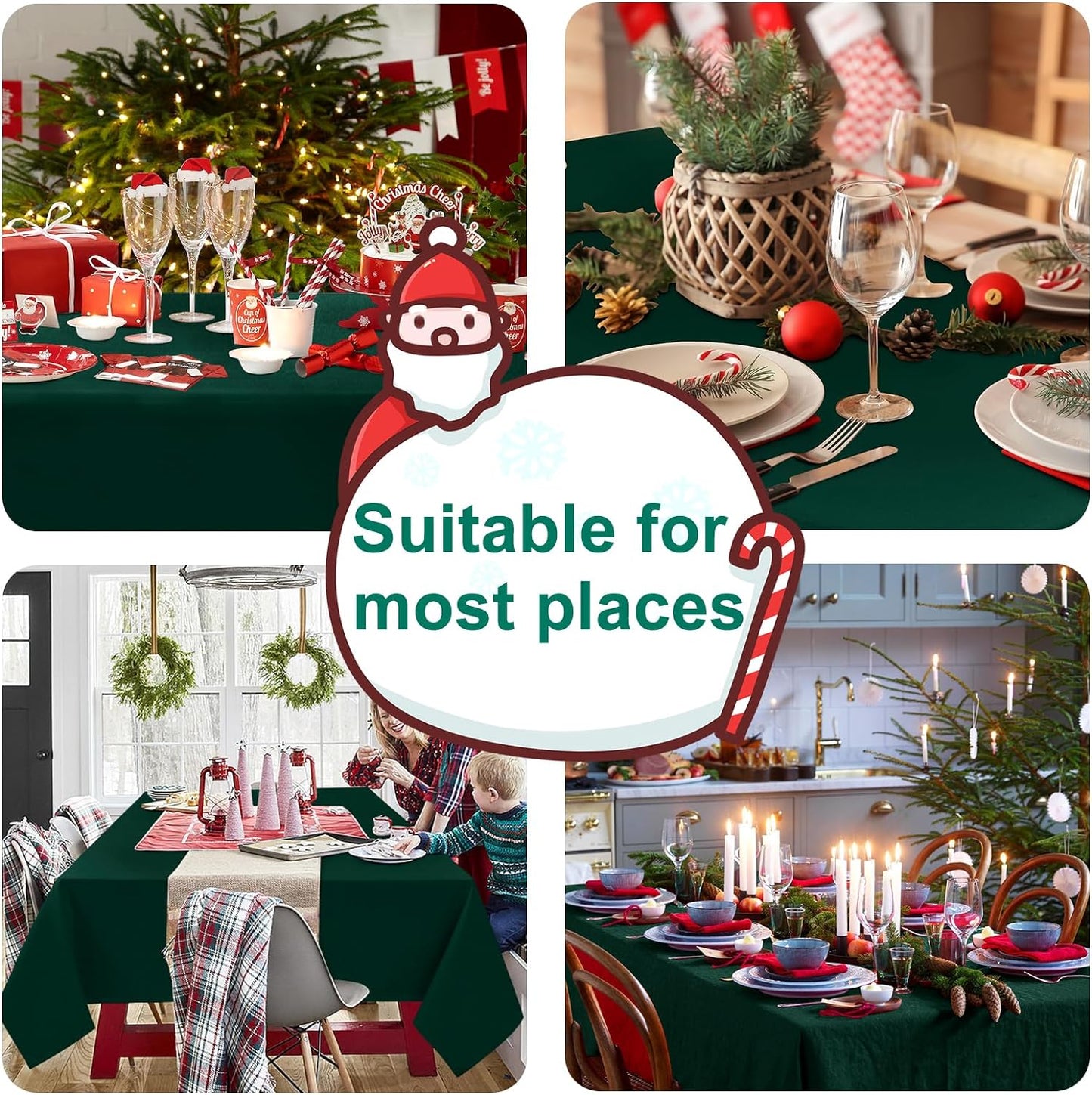 Hiasan Rectangle Tablecloth - Waterproof Washable Fabric Table Cloth for Wedding, Banquet, Gathering and Dining Room, 90 x 156 Inch, Hunter Green