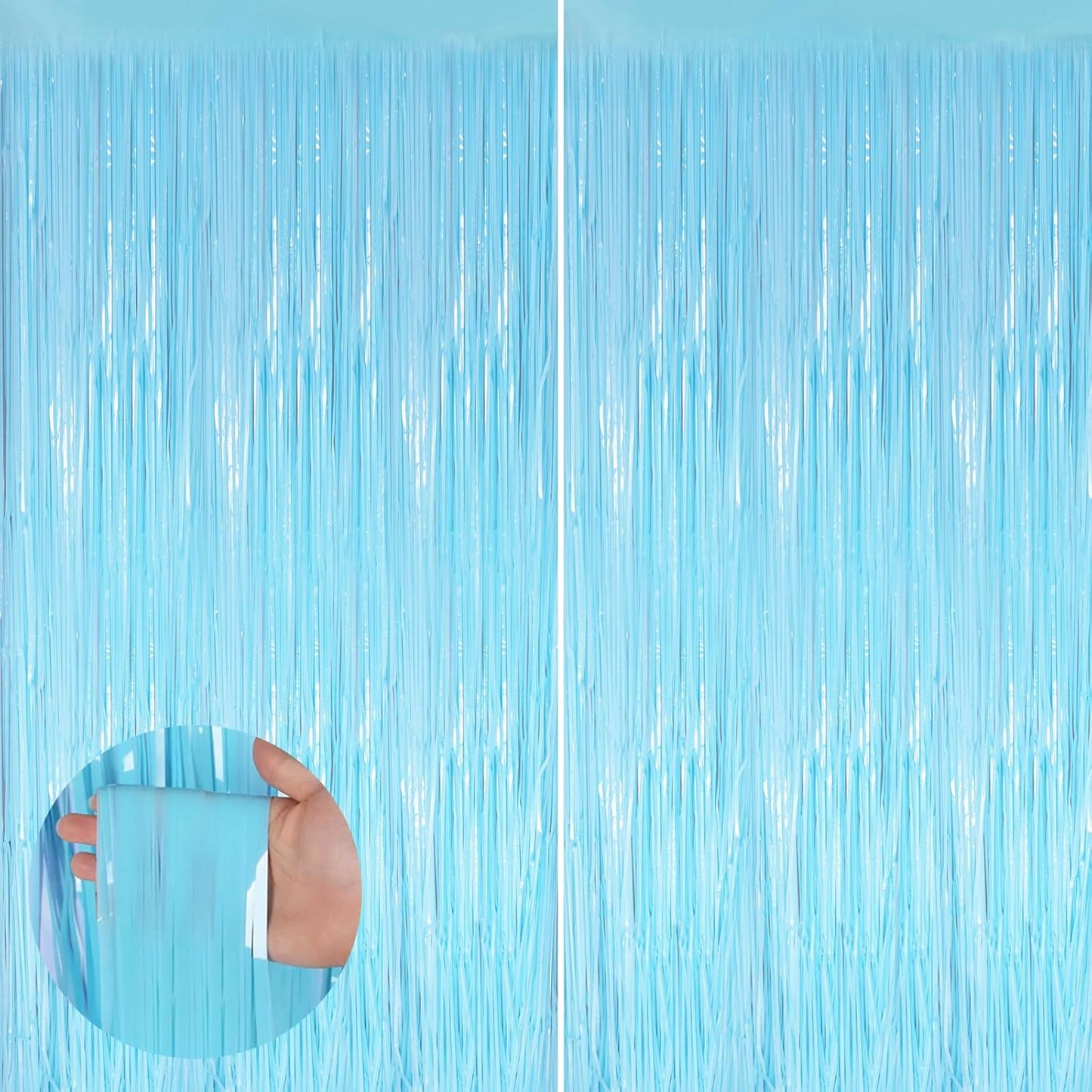 Macaron Blue Fringe Curtain Party Streamers 2Pack 3.3 x 8.3 Ft Foil Fringe Backdrop Curtains for Birthday Wedding Bridal Baby Shower Holiday Tinsel Streamers Blue Party Decorations Door Streamer