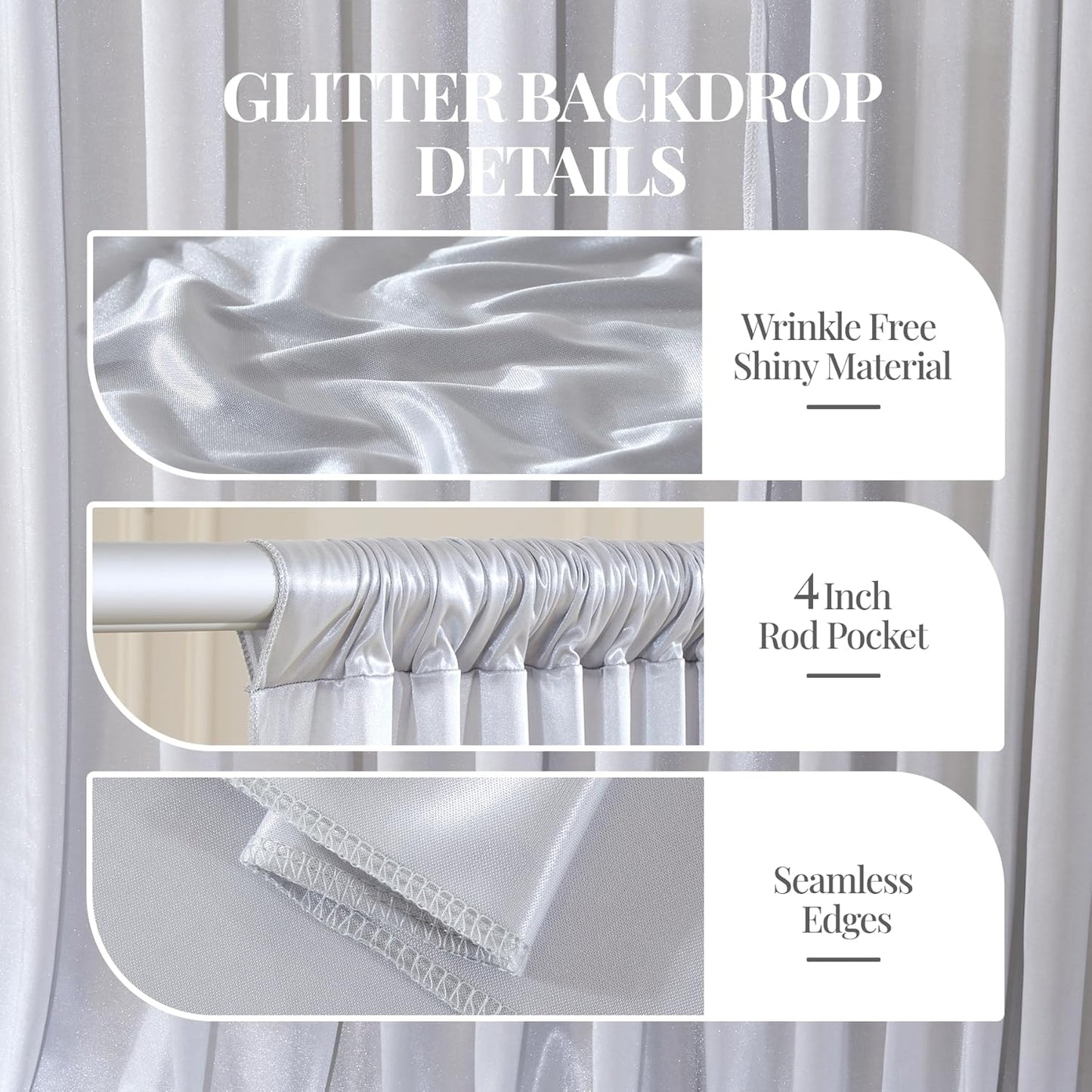 10x10 ft Silver Glitter Backdrop Curtain for Parties, Wrinkle Free Glitter Photo Backdrop Drapes 2 Panels 5x10FT Shimmer Back Drop Cloth for Wedding Birthday Stage Photography Background Decor