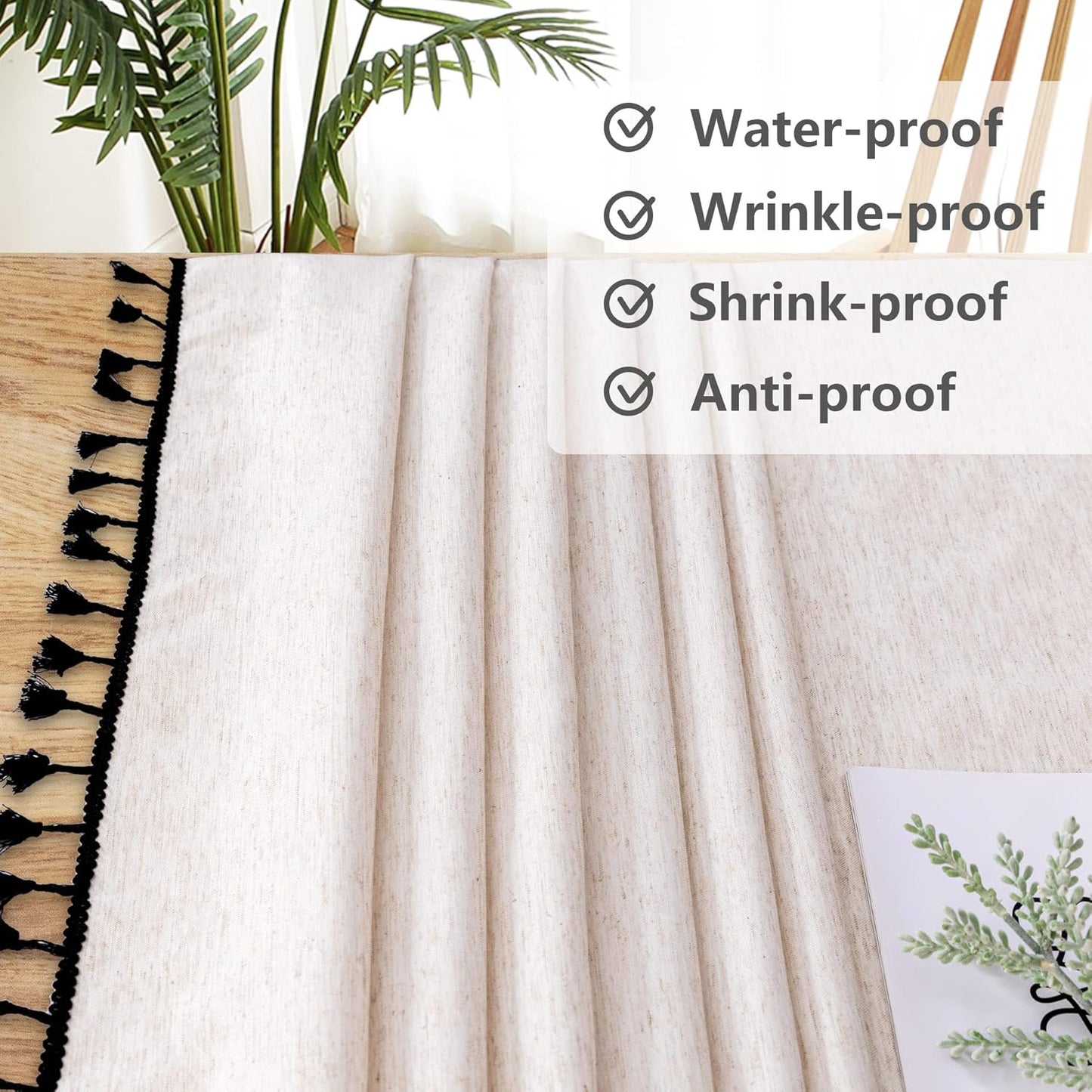 MYSKY HOME 60 Inch Round Cotton Tablecloth, Heavy Duty, Waterproof, Wrinkle Resistant, Black Tassels, Modern Elegant Design, Kitchen, Dining, Parties, Events