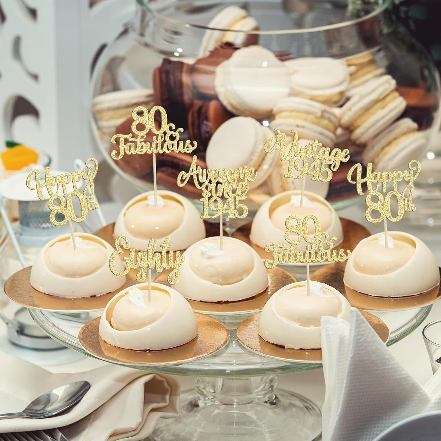30Pcs Vintage 1945 Cupcake Toppers Glitter Eighty Happy 80th Birthday 80 Fabulous Cupcake Picks Awesome Since 1945 Cake Decorations for 80th Birthday Anniversary Retirement Party Supplies Gold