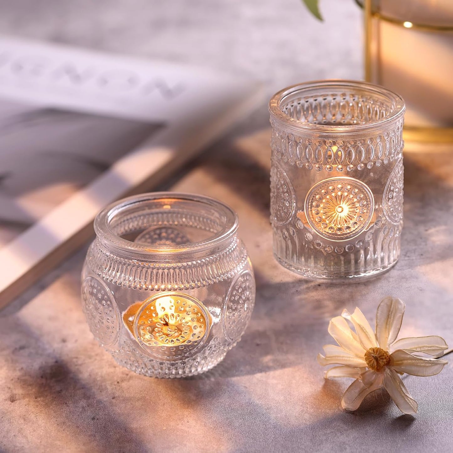 DARJEN Clear Votive Candle Holders Set of 36 - Glass Tea Light Candle Holder, Candle Holders Bulk, Embossed Candle Votives for Wedding Centerpiece & Home Decor