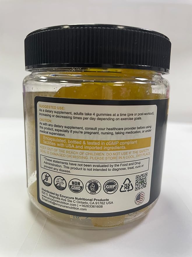 Creatine Monohydrate Gummies for Men & Women - with BCAA, Collagen Peptides, L-Taurine, Vitamin B12, D3, Creatine Monohydrate 5000mg (5g) Per Serving, Lemon Flavor, Sugar Free, 1 Pack