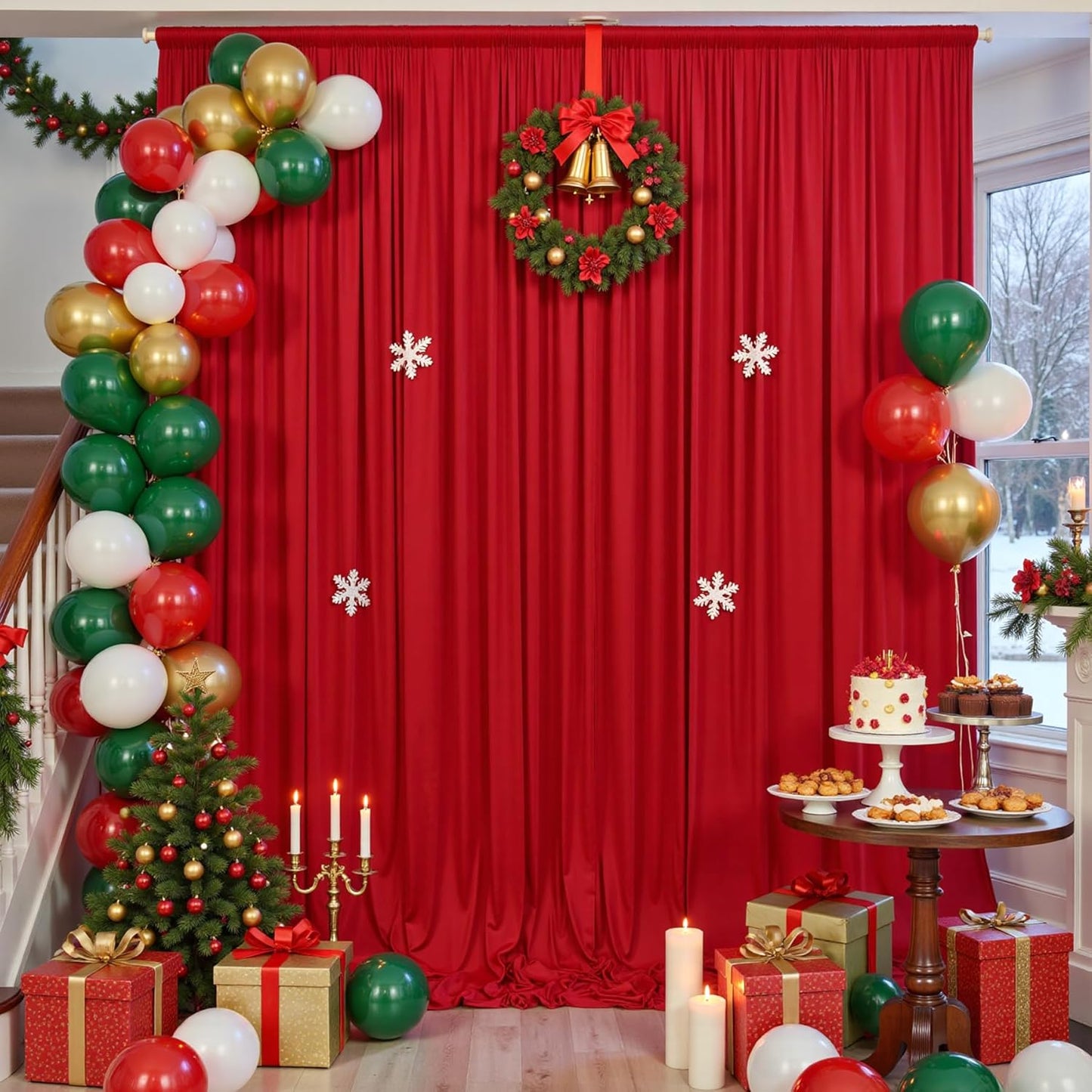 50×14ft Wrinkle Free Red Backdrop Curtain for Wedding Parties,10 Panels 5×14ft Height Soft Silky Polyester Backdrop Drapes Photo Back Ddrop Curtains for Events Photography Christmas Background Cloth
