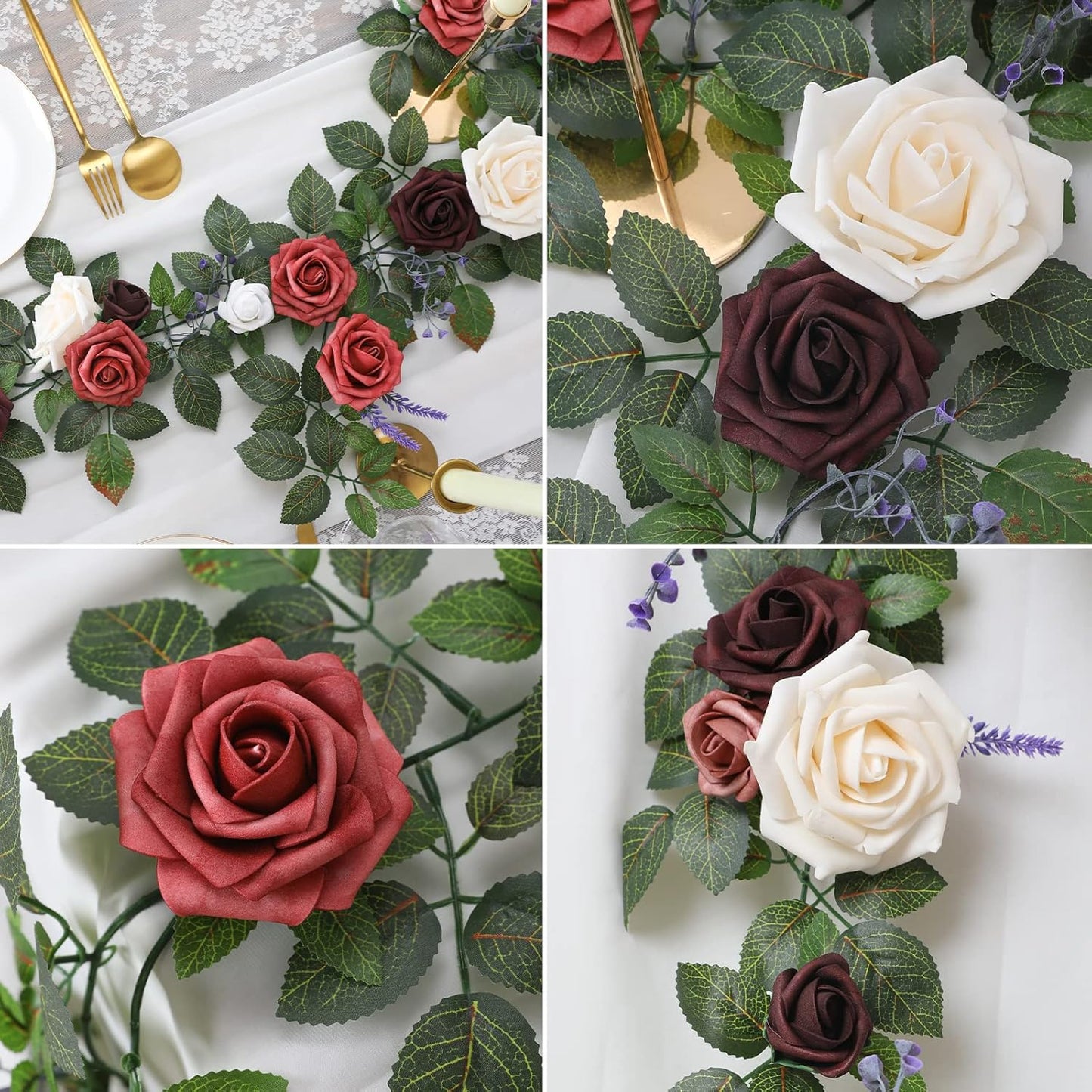 5FT Artificial Rose Flower Burgundy Fake Floral Garland for Wedding Ceremony Backdrop Arch Flowers Table Centerpieces Decorations