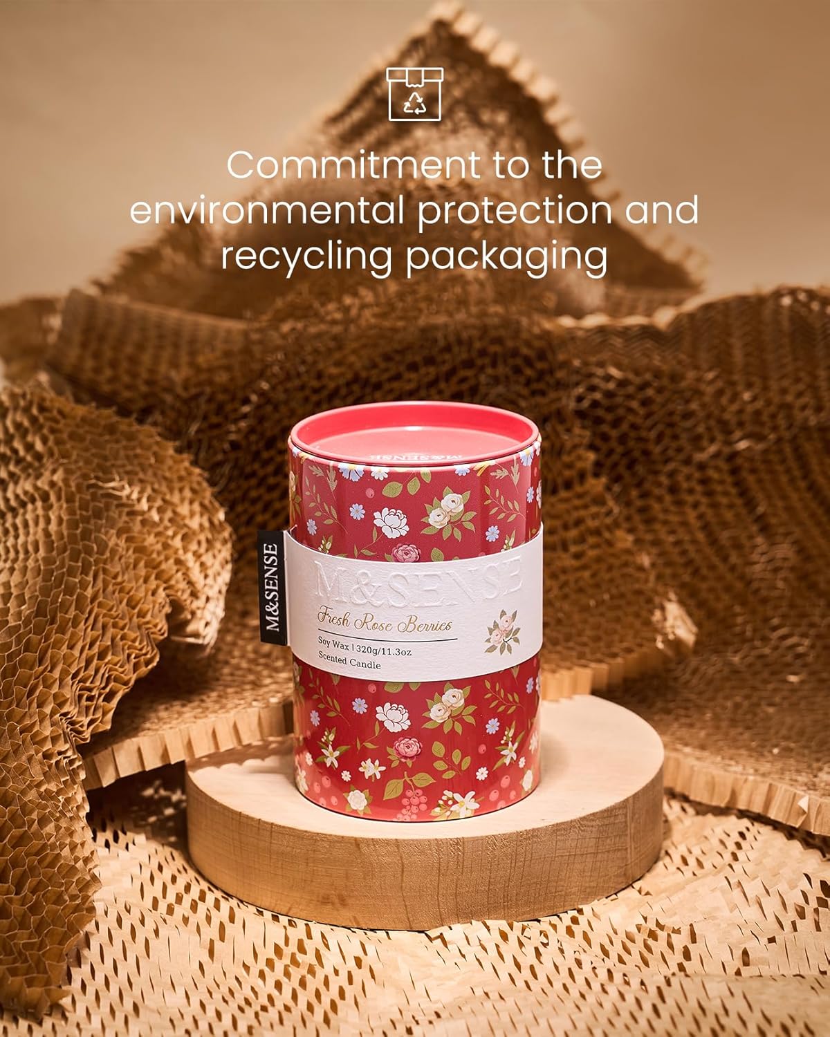 M&SENSE Fresh Rose Berries Scented Candle, Medium Jar Candle 11.3oz Natural Soy Wax for Home Scented, Floral Candles Gift for Spring Holiday, Up to 70 Hours Burning Long-Lasting Fragrance