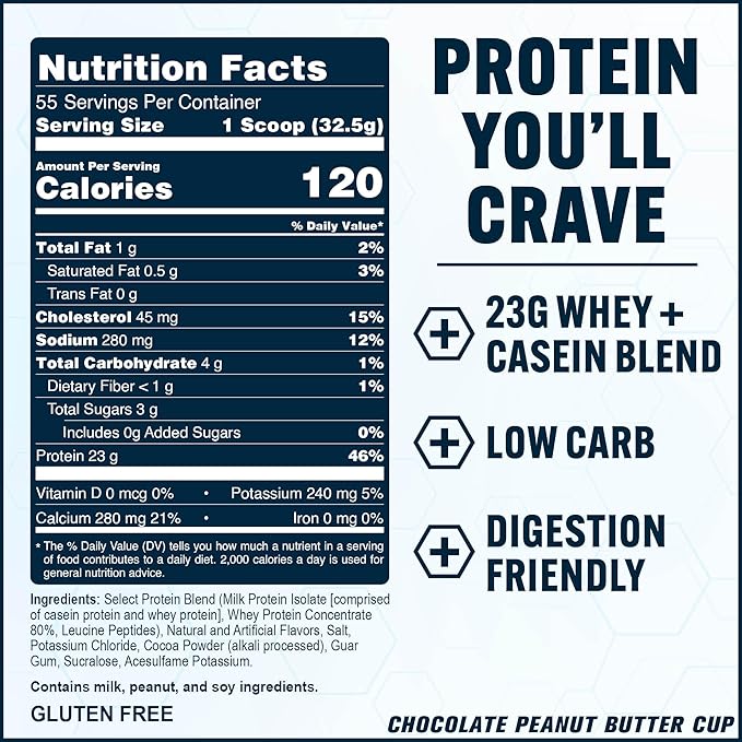 PEScience Select Protein Powder, Whey and Casein Blend, Clean Protein Powder for Women and Men, Low Calorie, Low Carb, Keto Friendly, Gluten Free, Chocolate Peanut Butter Cup, 55 Servings