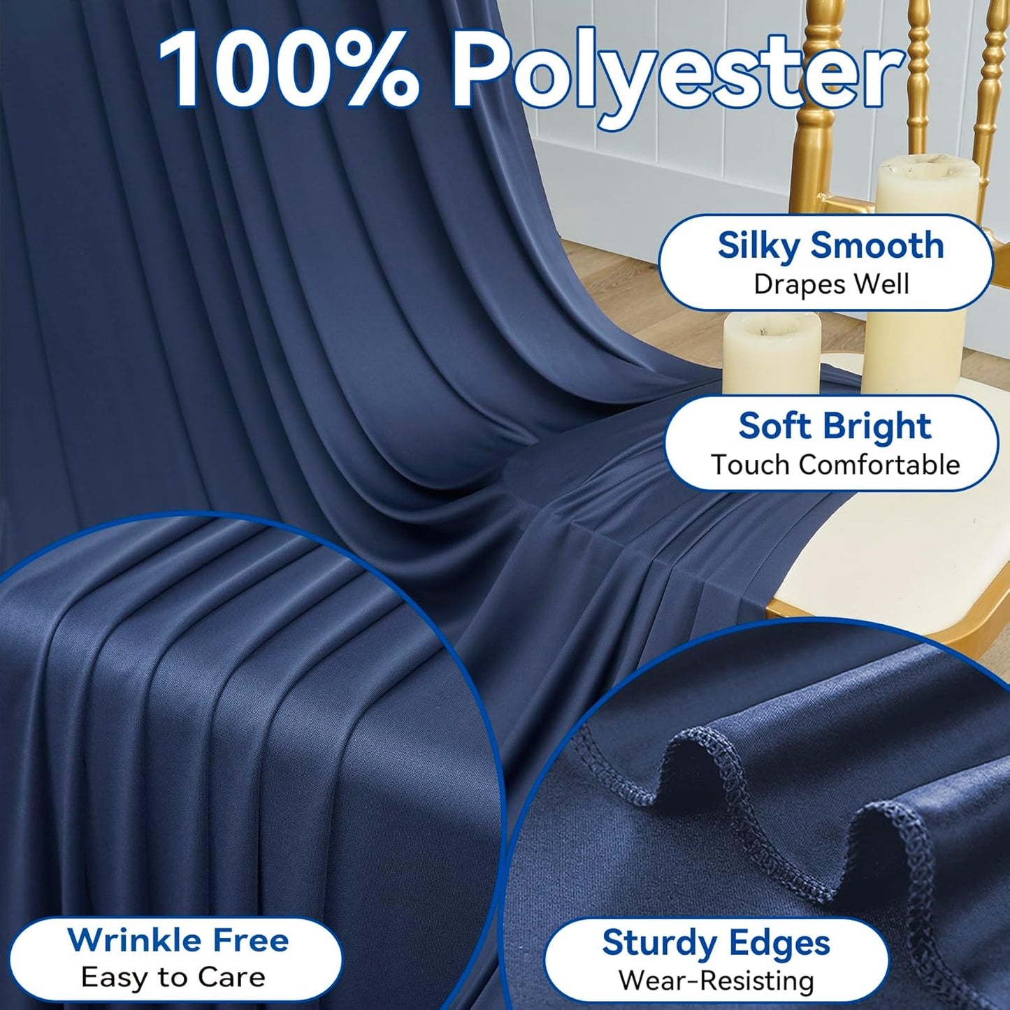 60×12ft Navy Blue Wrinkle Free Backdrop Curtain for Wedding Parties, 12 Panels 5×12ft Long Soft Silky Polyester Backdrop Drapes Photo Back Drop Curtains for Birthday Photography Background Cloth