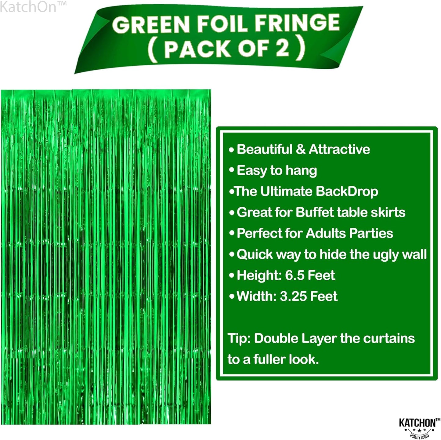 KatchOn, Green Streamers - Pack of 2 | Fringe Backdrop Curtain for Dinosaur Birthday | Halloween Decorations | Party Supplies for Green Birthday Decorations