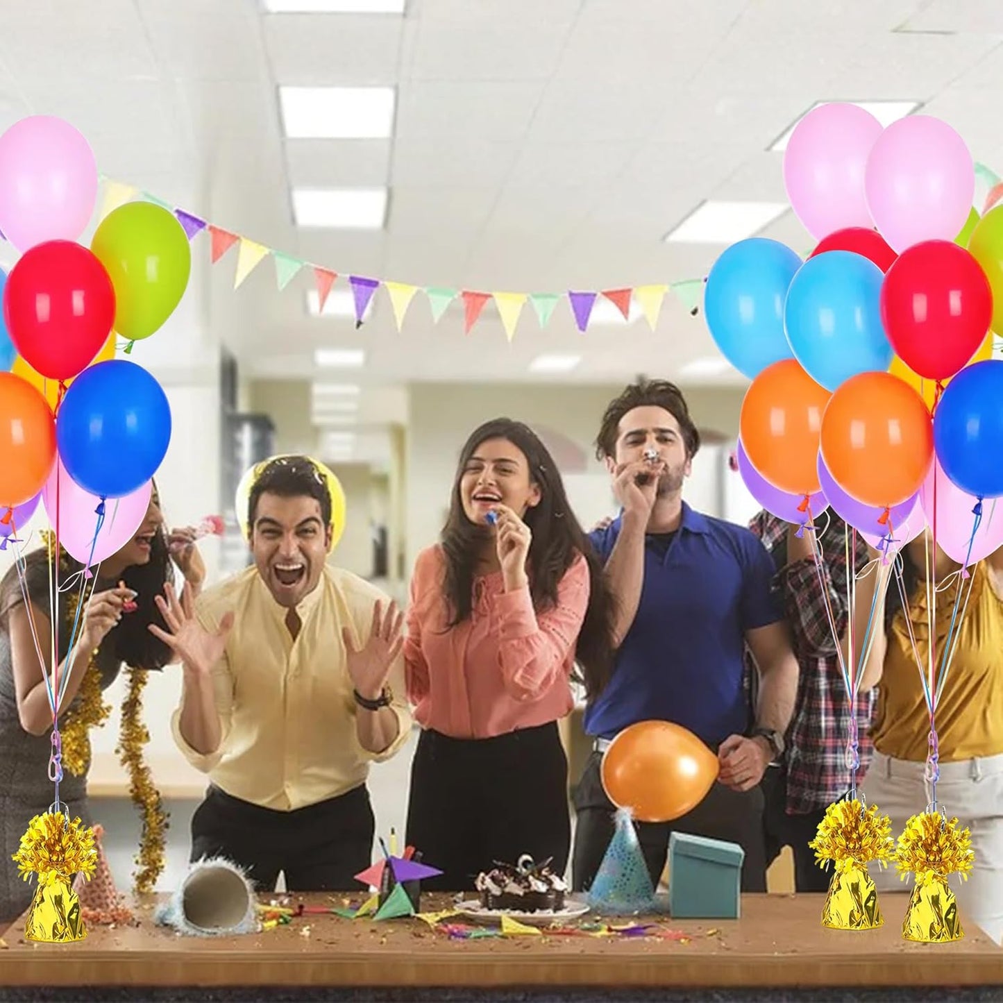 16 PCS Metallic Wrapped Balloon Weights Gold Heavy Balloon Weight for Balloons Birthday Party Table Centerpiece Decorations (Gold)